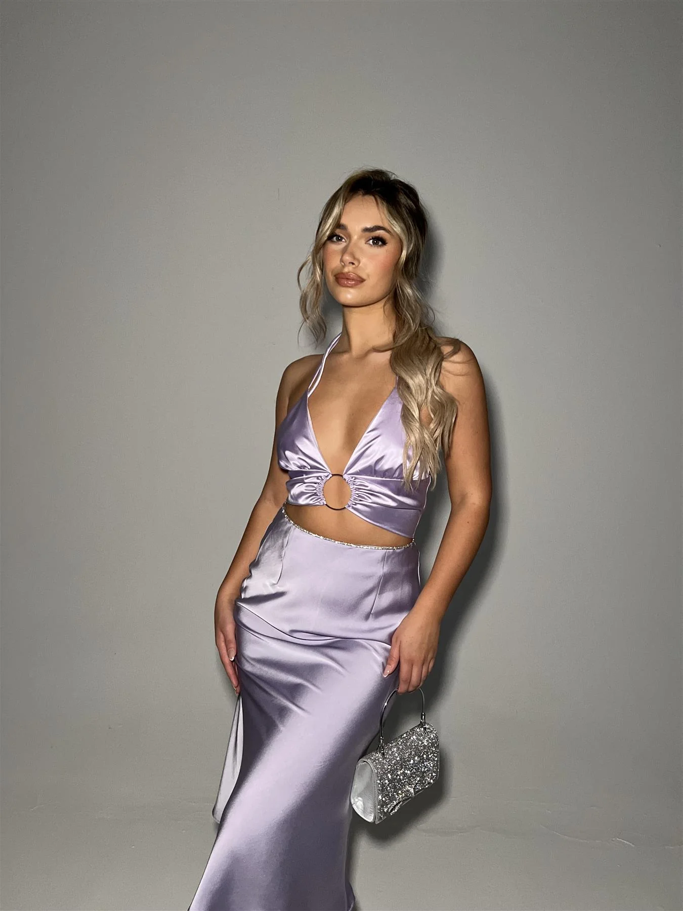Lilac-Satin Bias-Cut Midi-skirt - Image 3