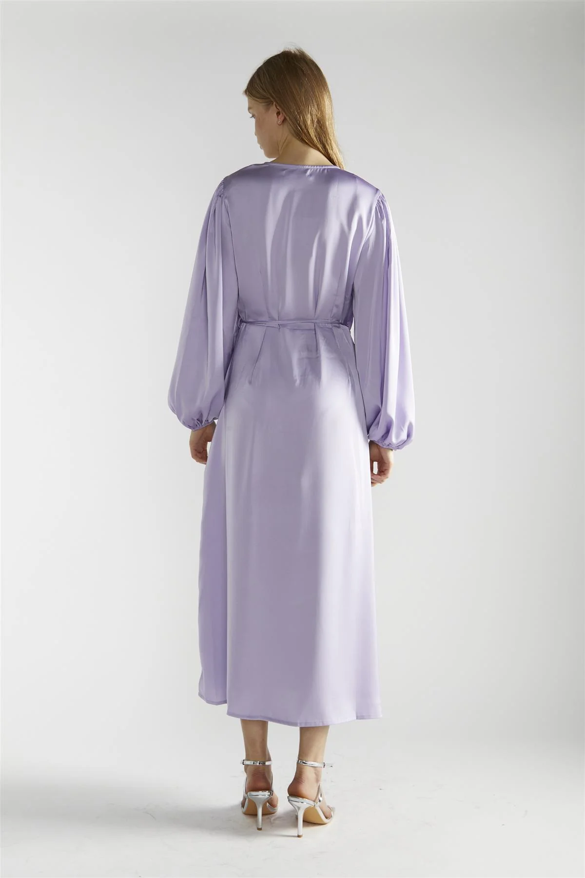 Lilac-Satin Wrap Midi-Dress - Image 2