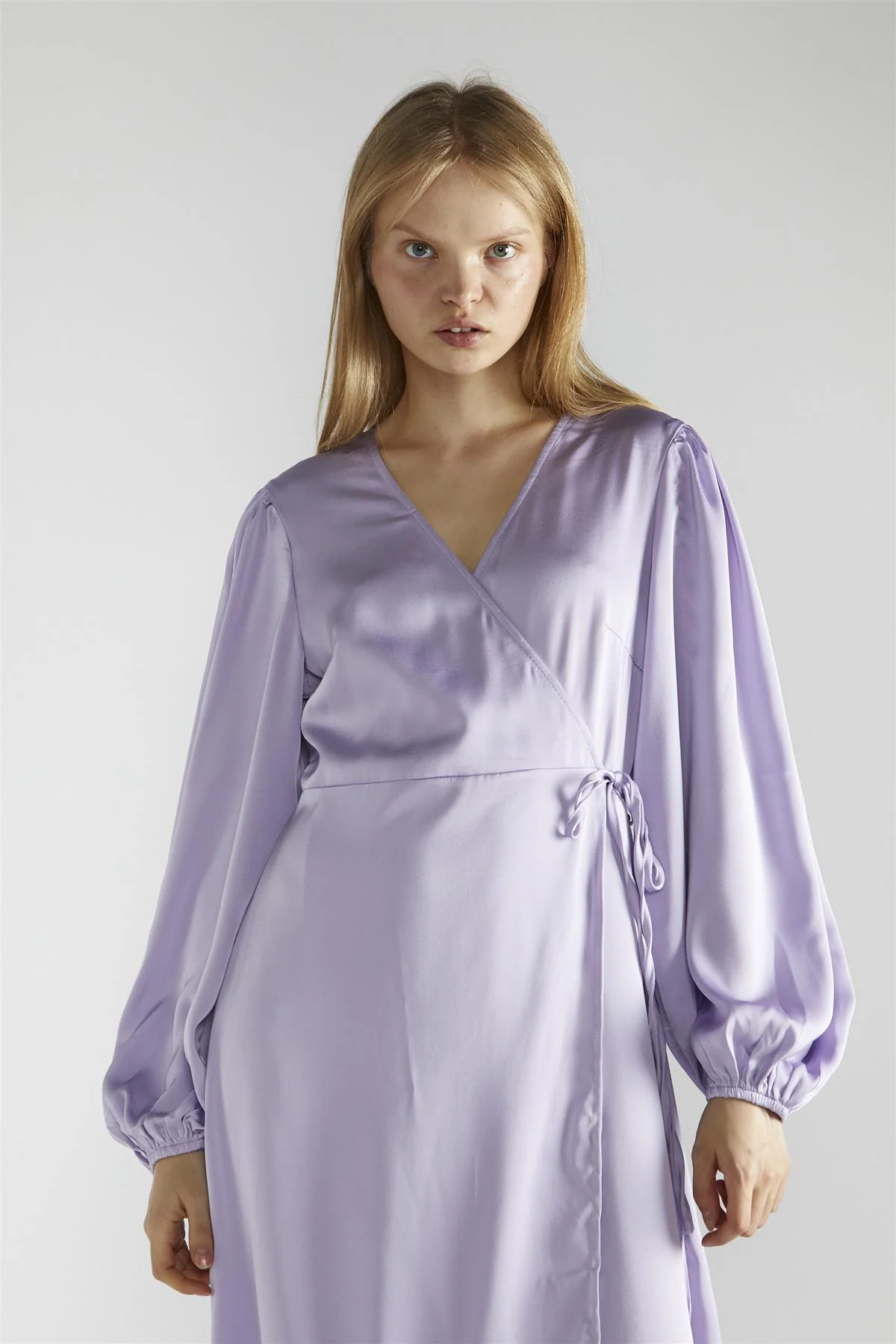 Lilac-Satin Wrap Midi-Dress - Image 3