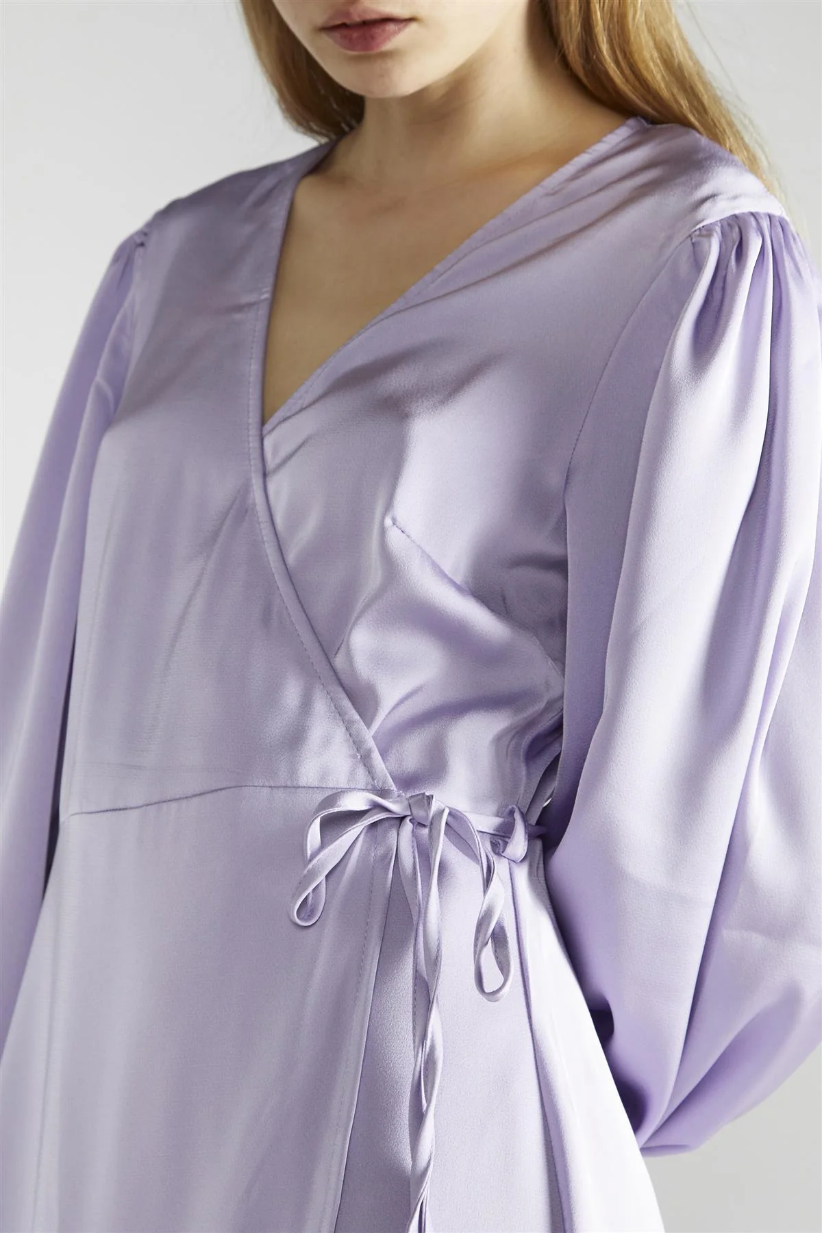 Lilac-Satin Wrap Midi-Dress - Image 4
