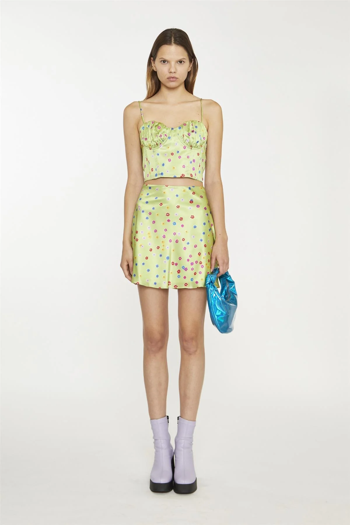 Lime-Multi-Daisy Mini-Skirt