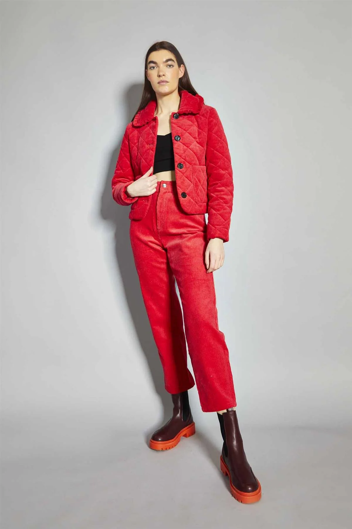 Lollipop-Red Corduroy Classic Cropped-Trousers - Image 4