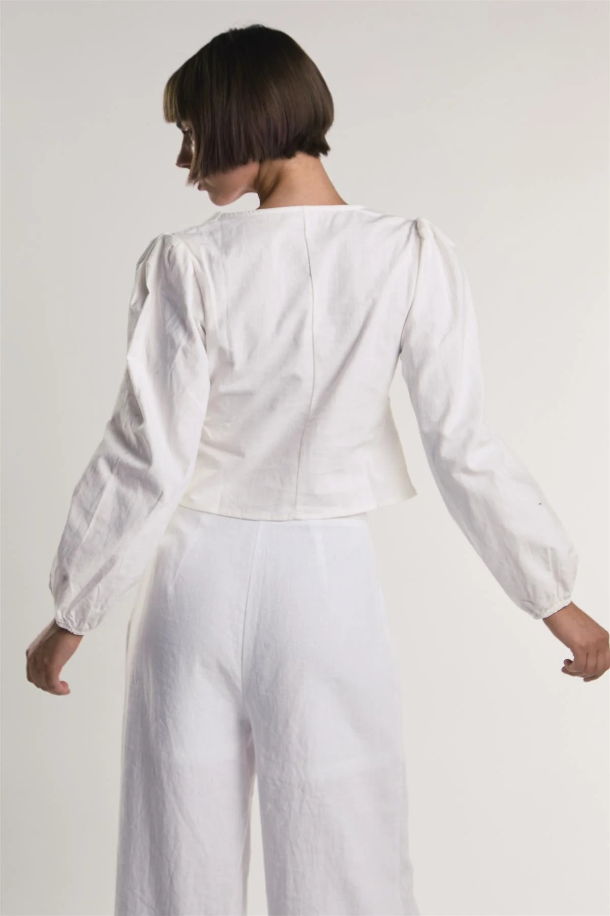 Long Sleeve Button Front V-Neck Blouse - Image 2