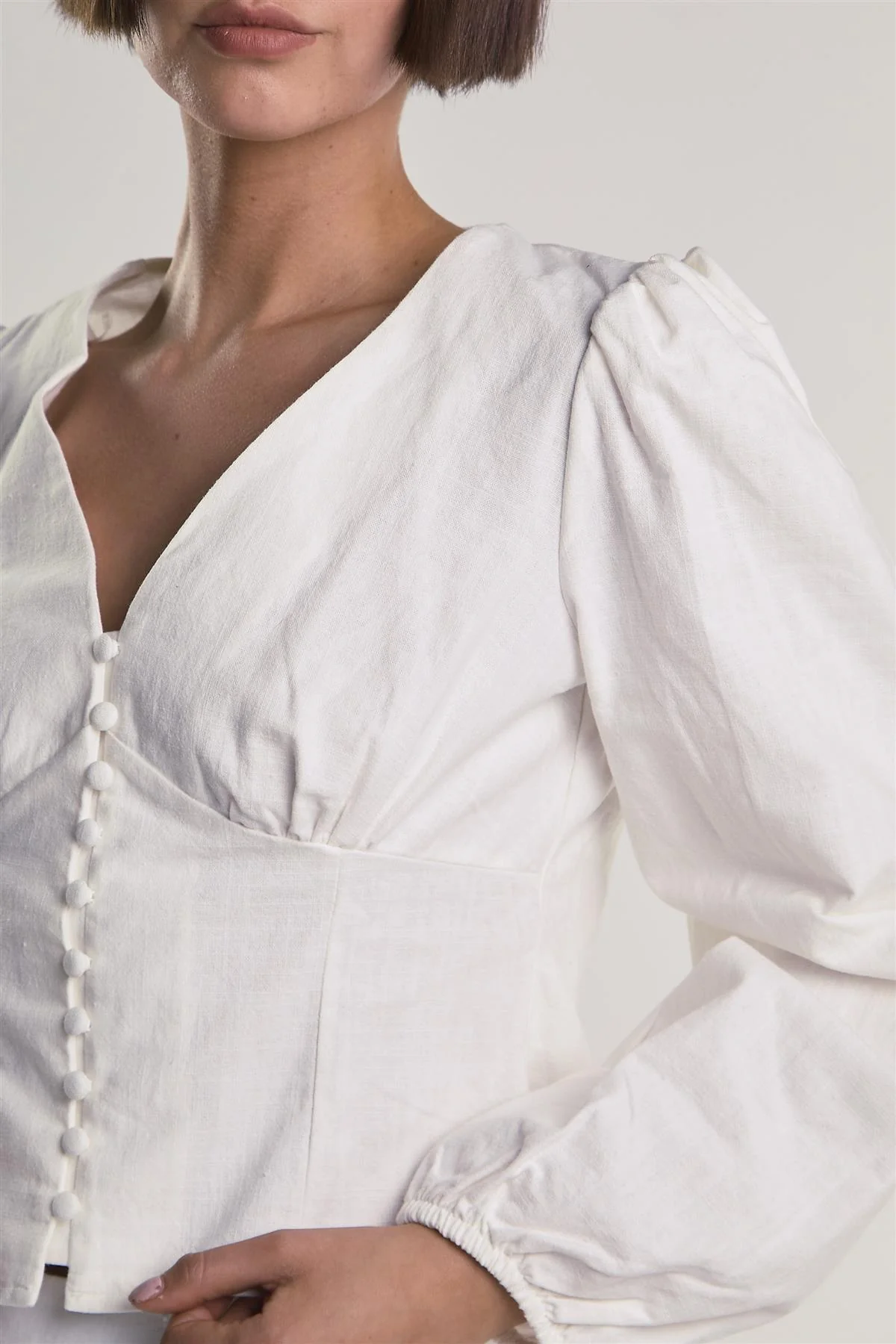 Long Sleeve Button Front V-Neck Blouse - Image 4