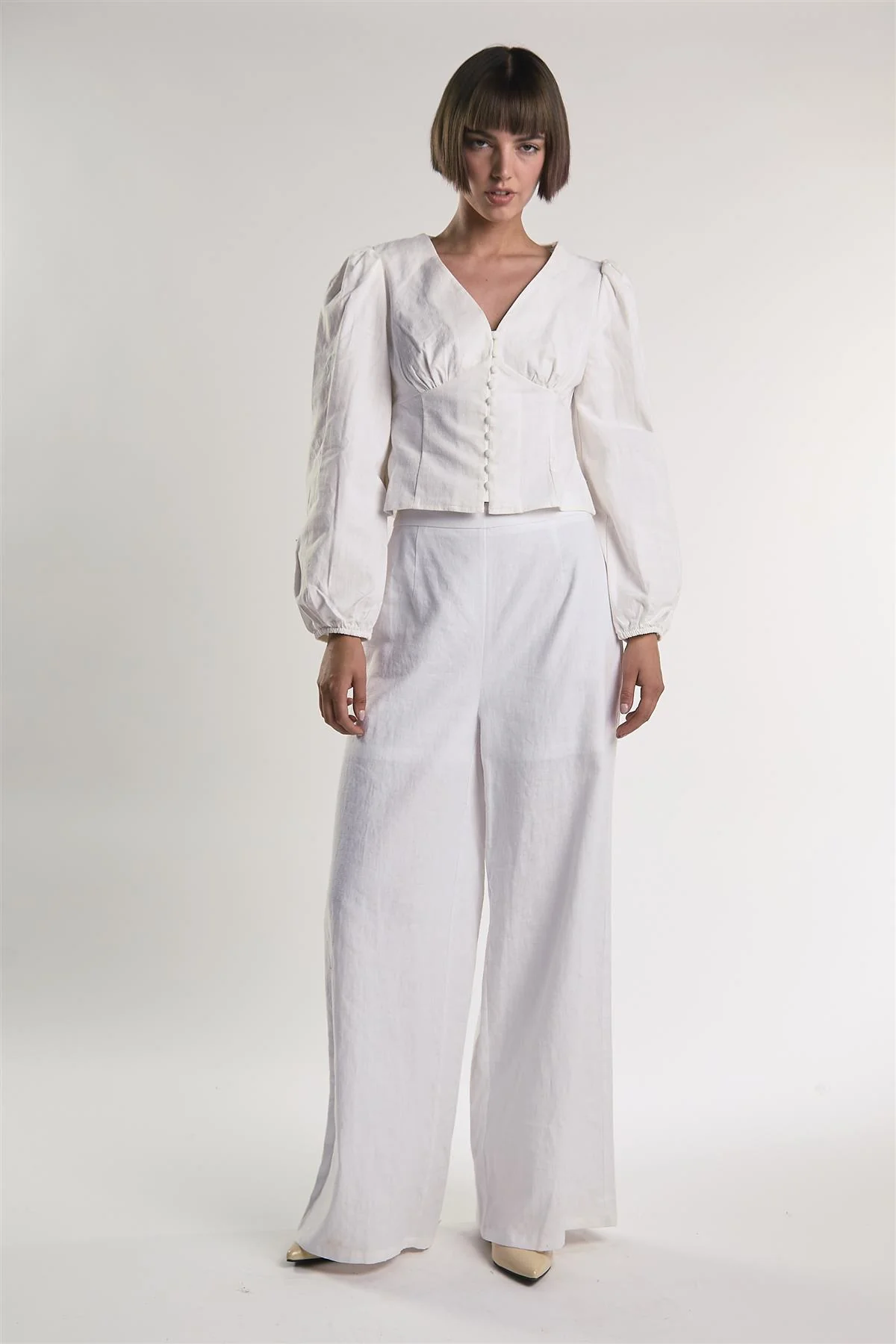 Long Sleeve Button Front V-Neck Blouse - Image 5