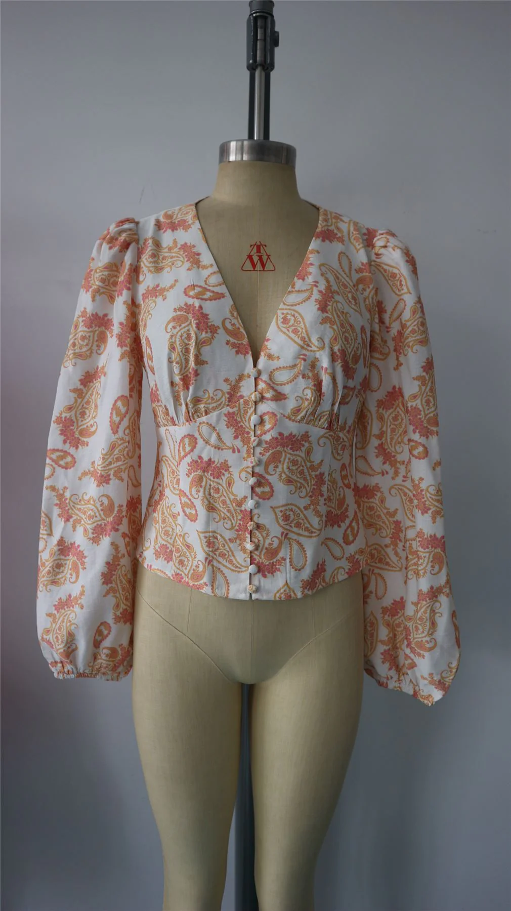 Long Sleeve Button Front V-Neck Blouse - Image 6