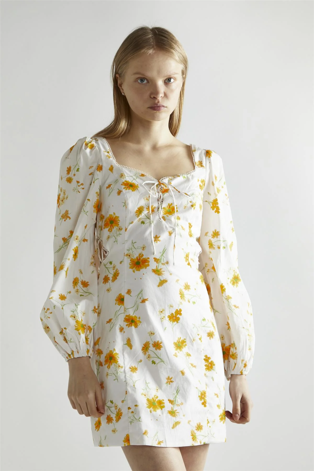 Marigold Floral A-Line Mini-Dress - Image 3