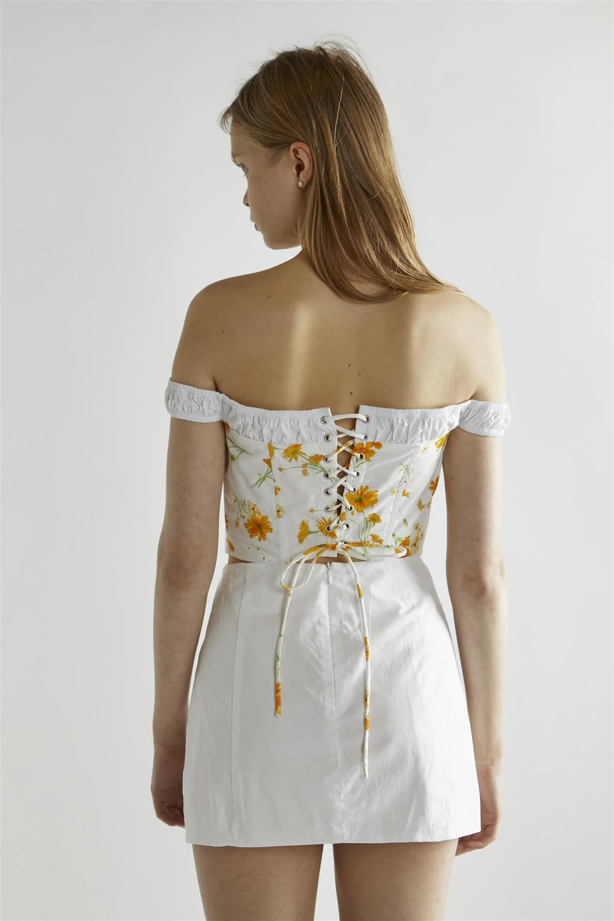 Marigold Floral White Corselette Crop-Top - Image 2