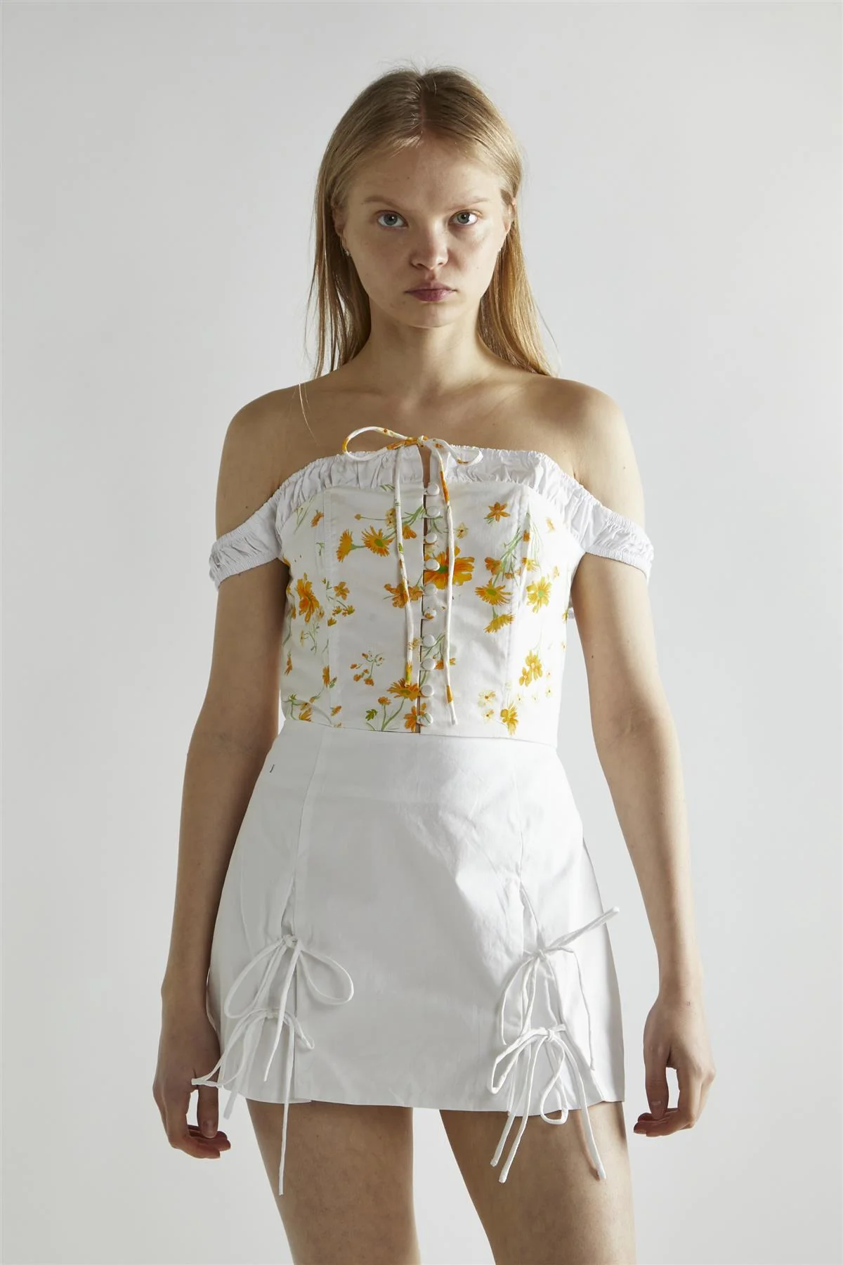 Marigold Floral White Corselette Crop-Top - Image 3