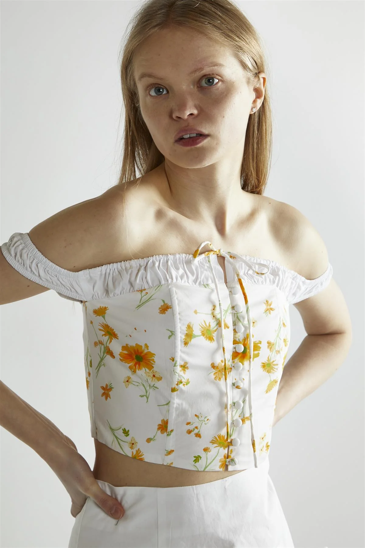 Marigold Floral White Corselette Crop-Top - Image 4