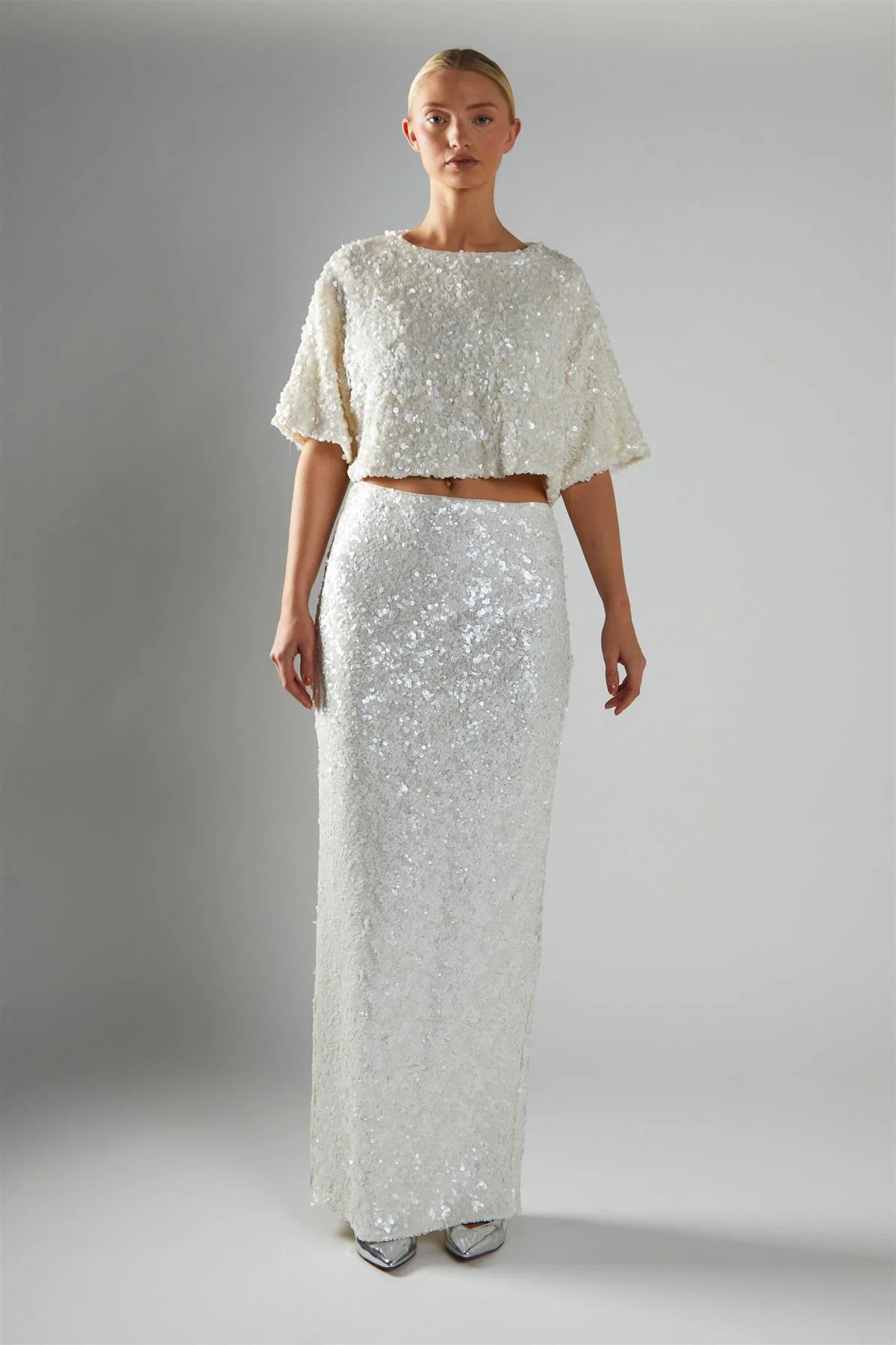 Matt-White-Sequin Boxy Crop-Top - Image 5