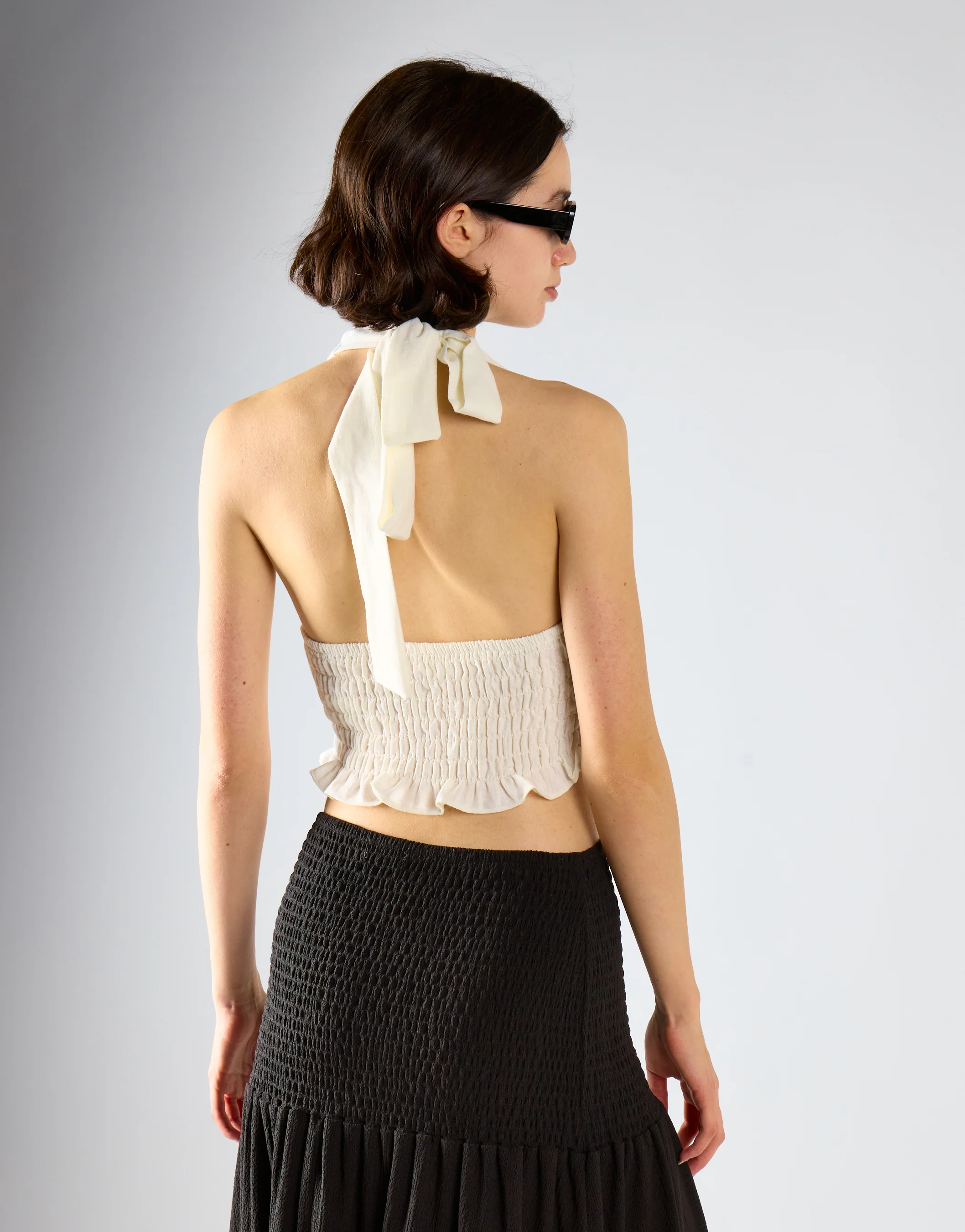 White Fleck Smocked Halter Top - Image 2