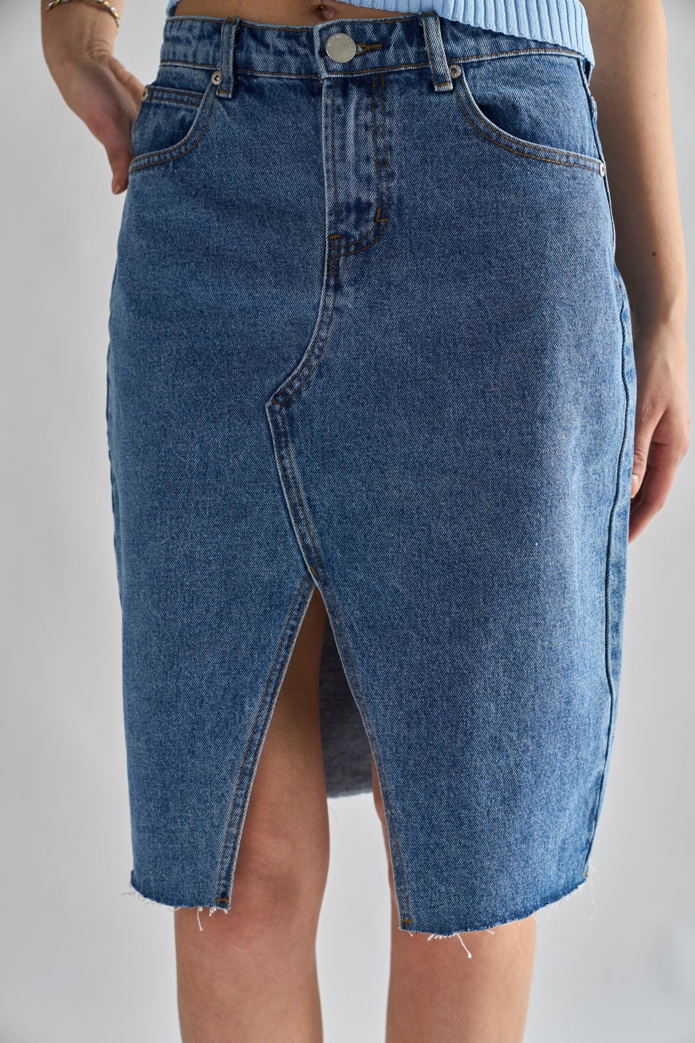Mid Stone Split High Waisted Midi Skirt - Image 4
