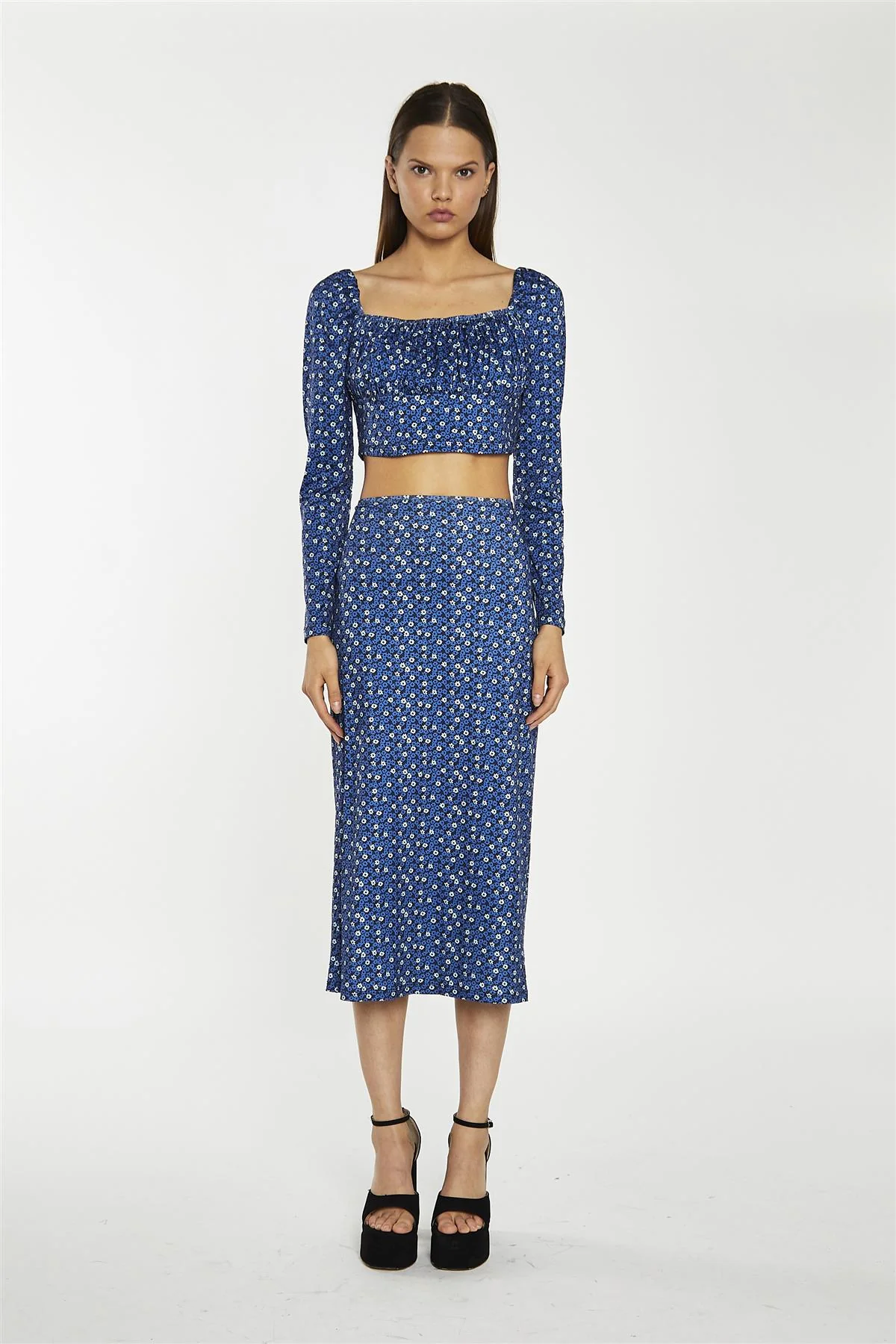 Midi Skirt - Blue Ditsy Flower