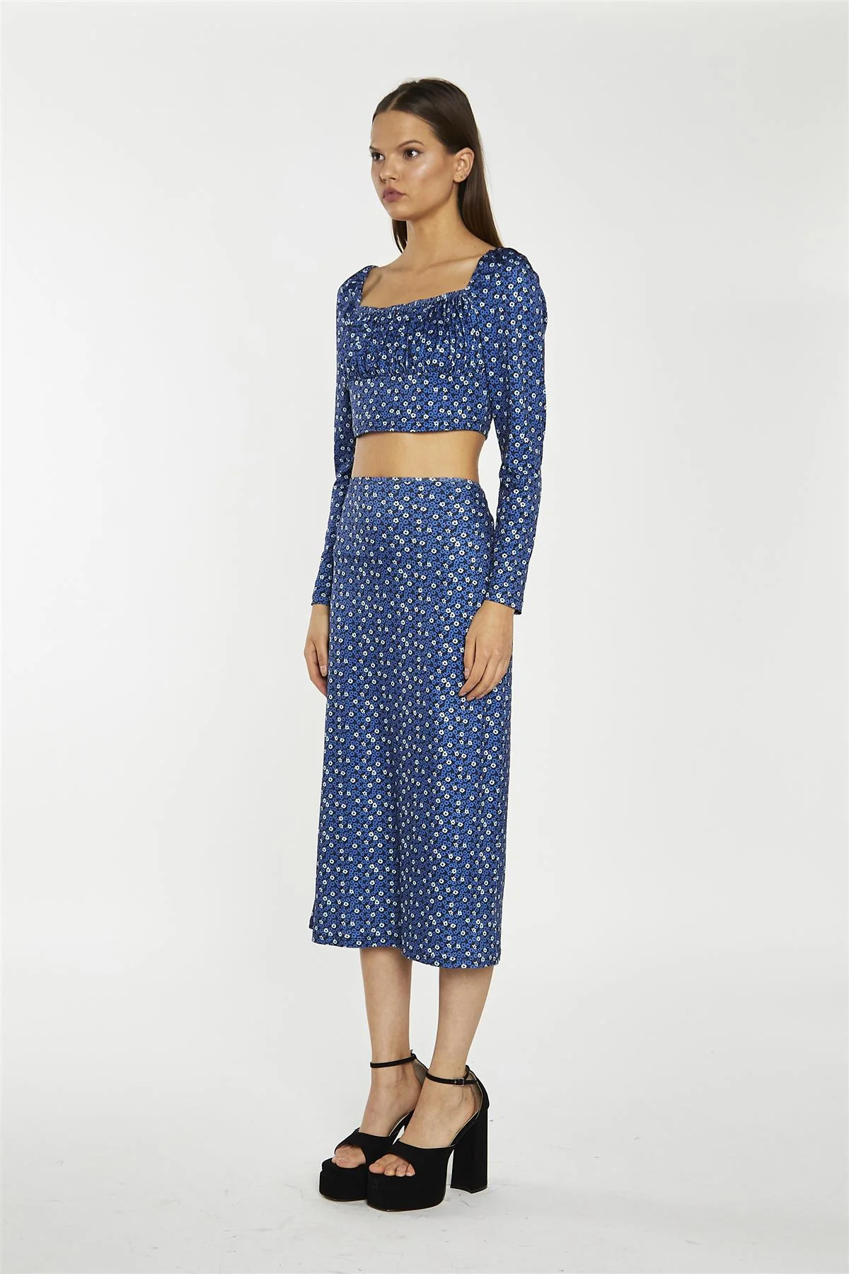 Midi Skirt - Blue Ditsy Flower - Image 3