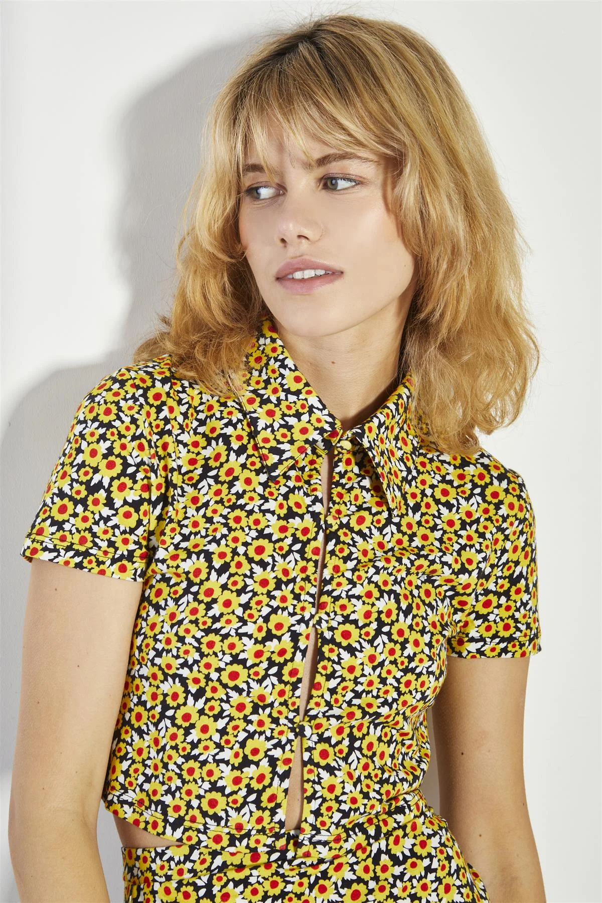 Mini Sunflower Collared Button Up Crop-Top - Image 3