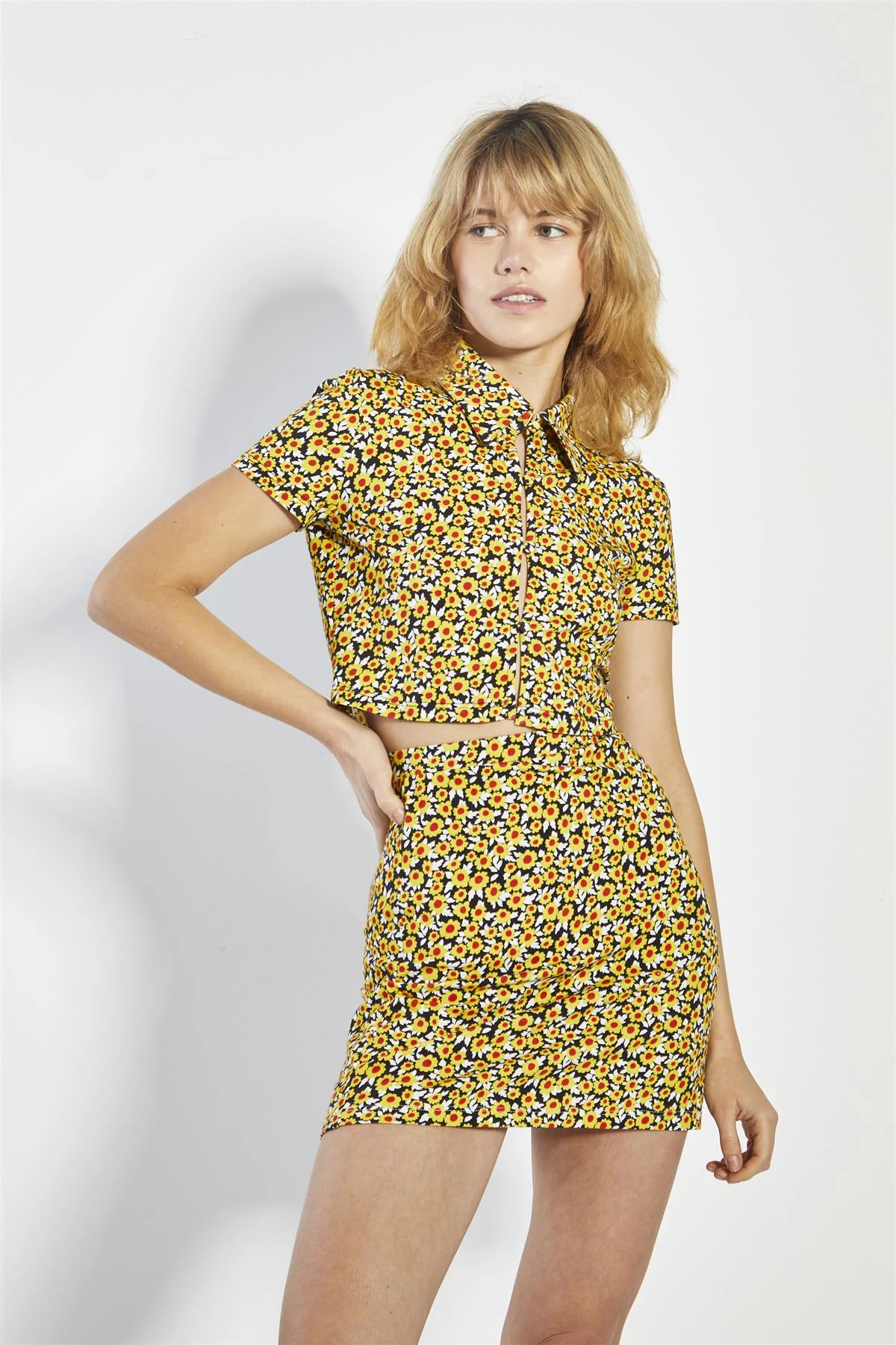 Mini Sunflower Collared Button Up Crop-Top - Image 4