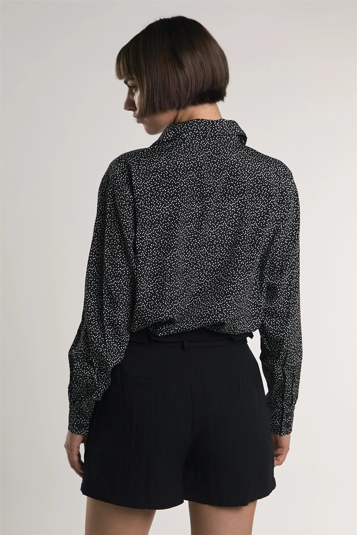 Miniature-Heart-Print Button-Front Long Sleeve-Top - Image 2