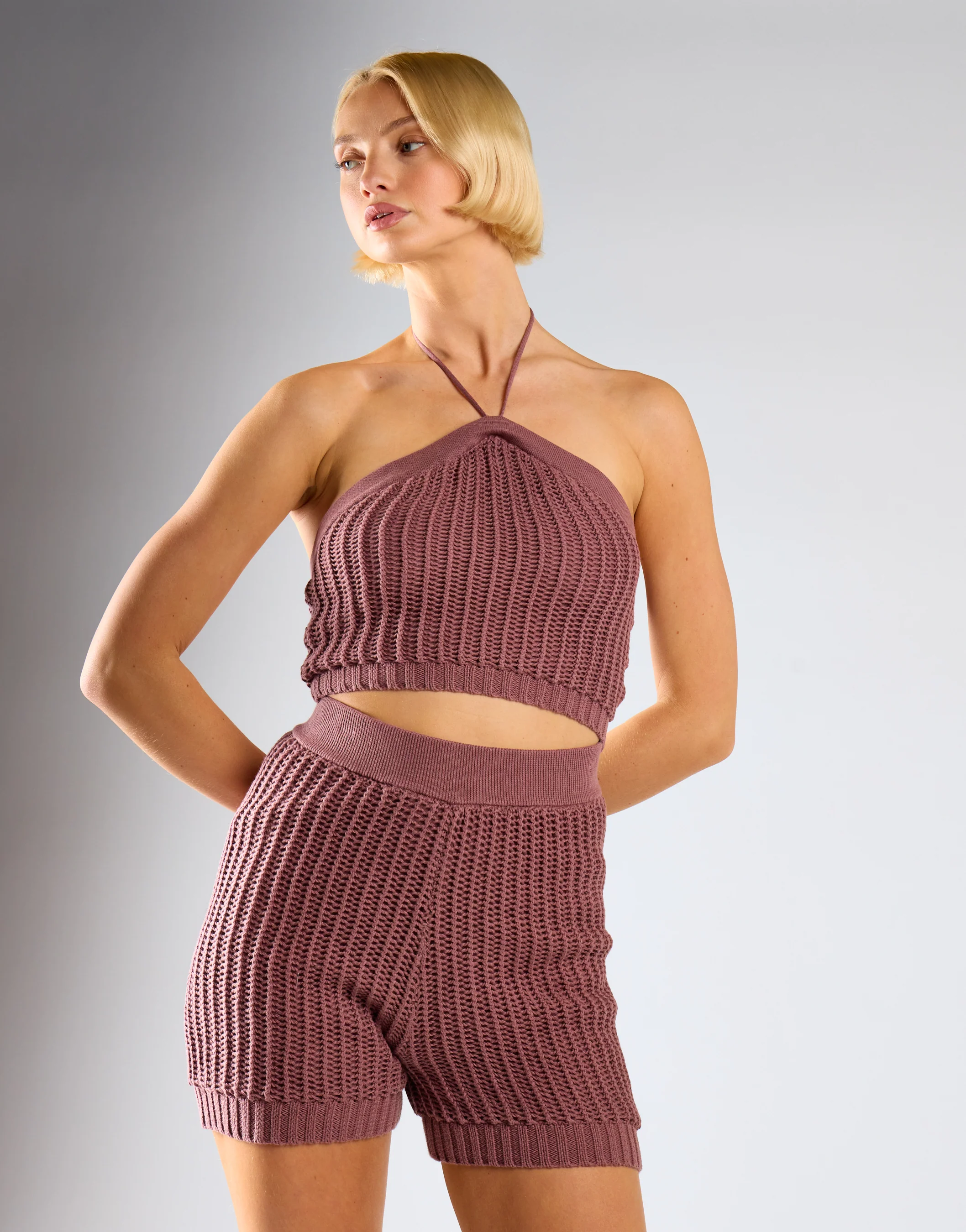 Mink Halter-Neck-Ribbed Crop-Top - Image 2