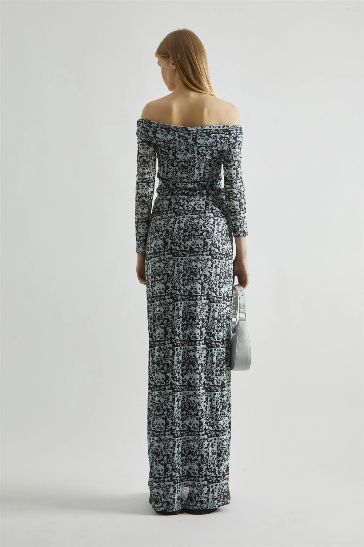 Mint-Black Spliced Mesh Bodycon Maxi-Skirt - Image 2