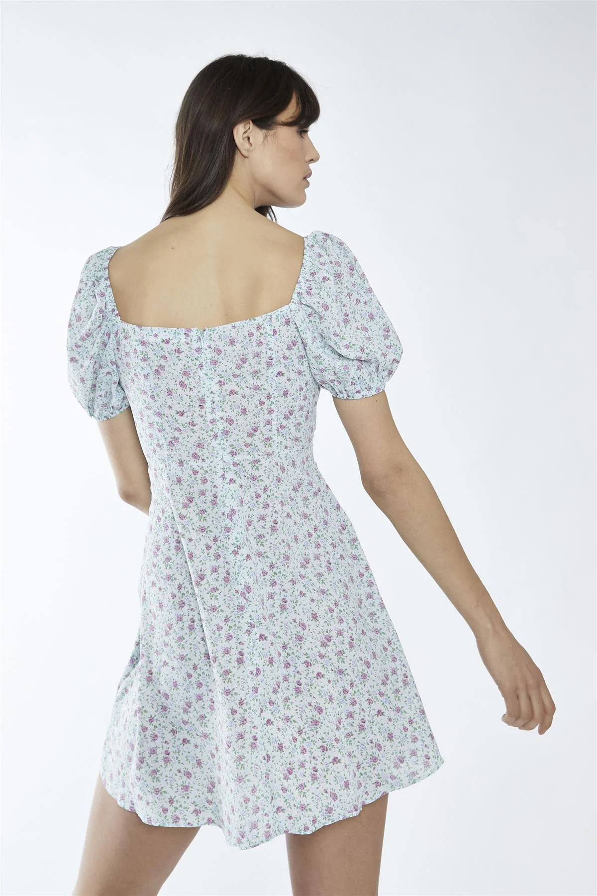 Mint-Lilac-Ditsy Sweetheart Mini-Dress - Image 2