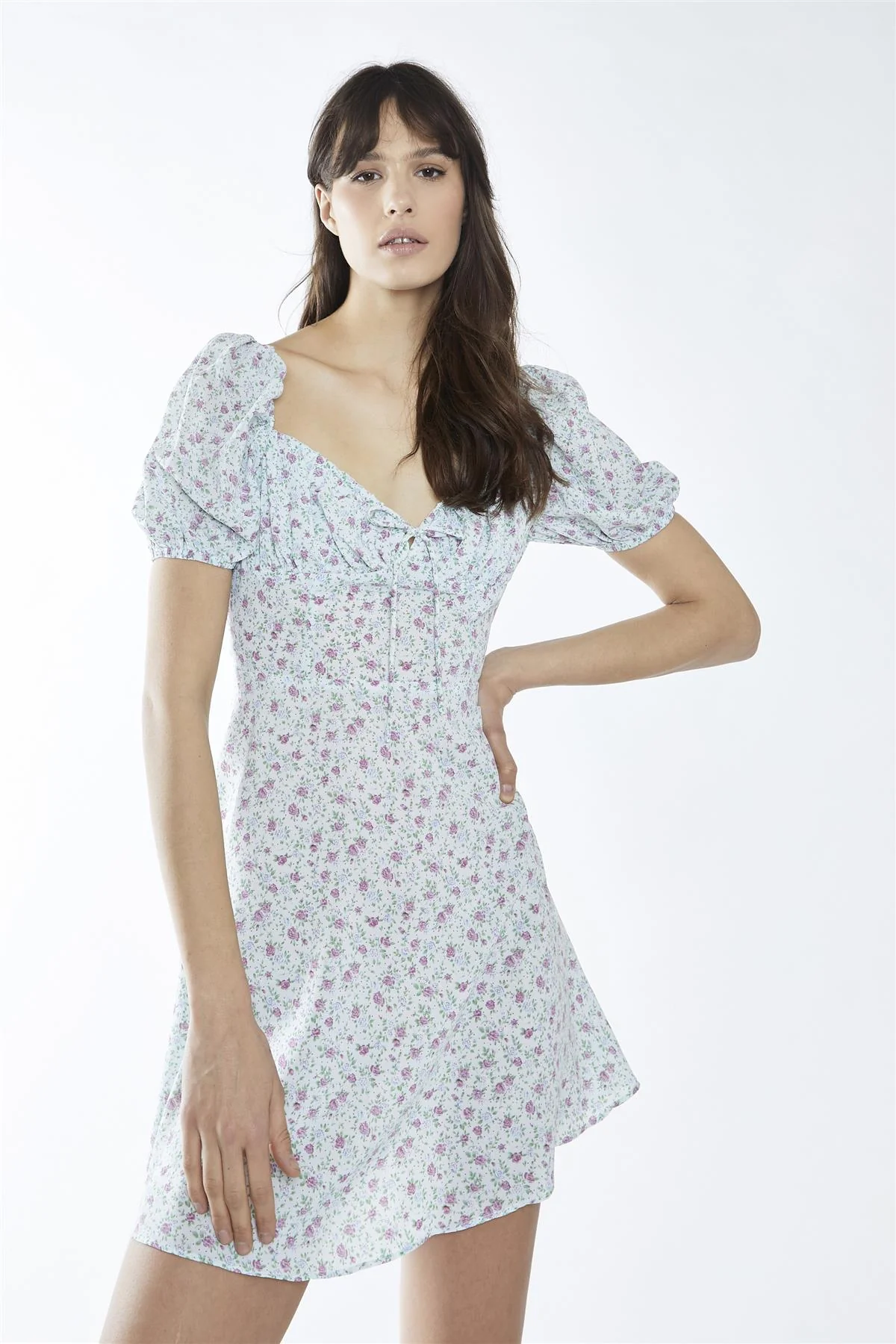 Mint-Lilac-Ditsy Sweetheart Mini-Dress - Image 3
