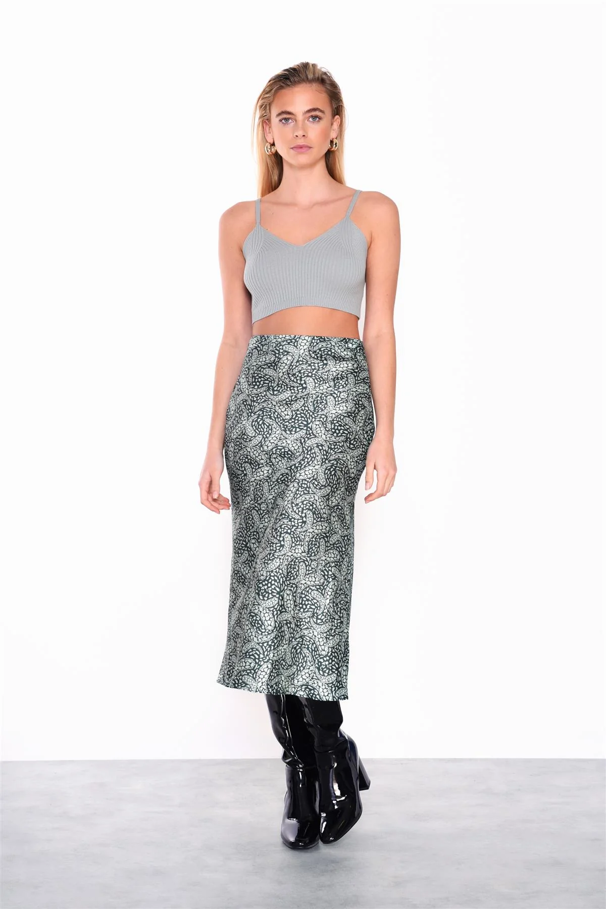 Misty-Sage Ribbed-Sleeveless Cropped-Top