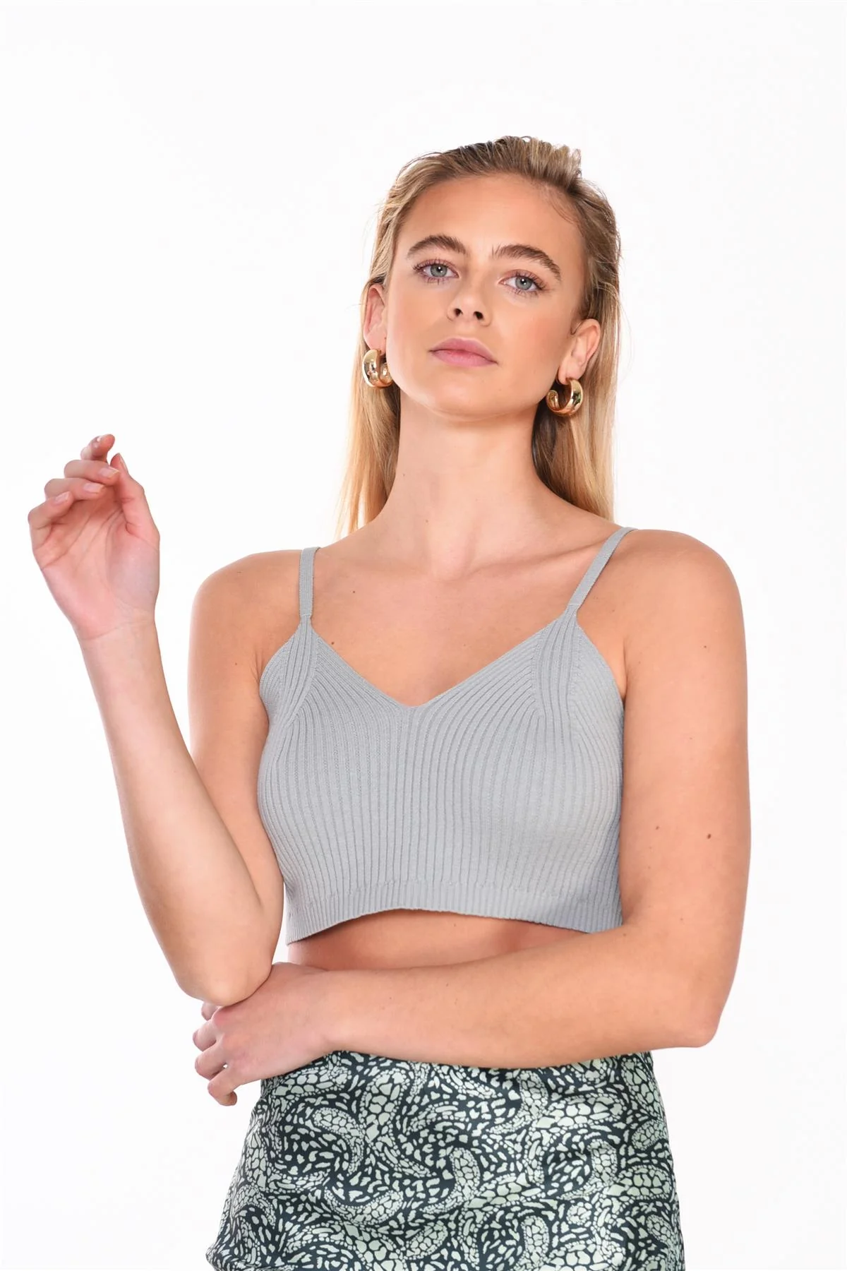Misty-Sage Ribbed-Sleeveless Cropped-Top - Image 3
