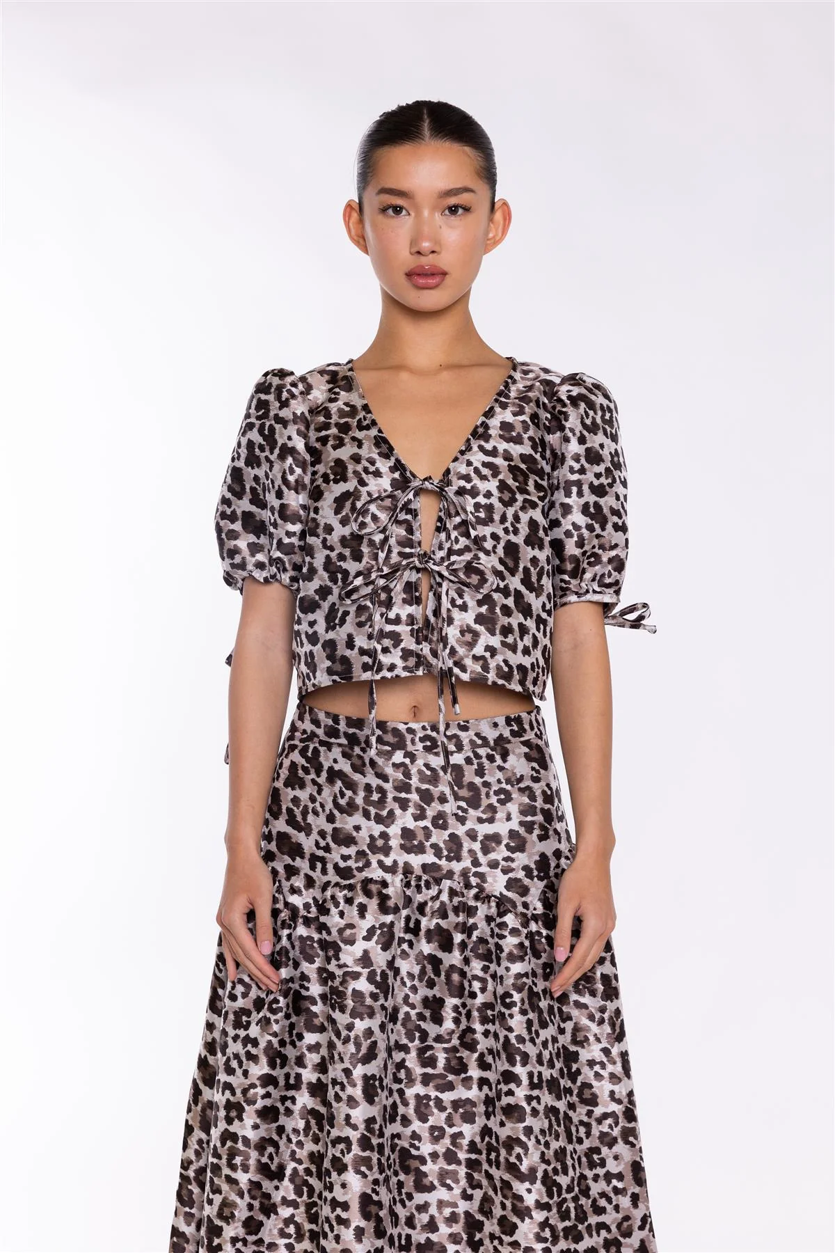 Mocha-Leopard Tie-Front Crop-Top - Image 3