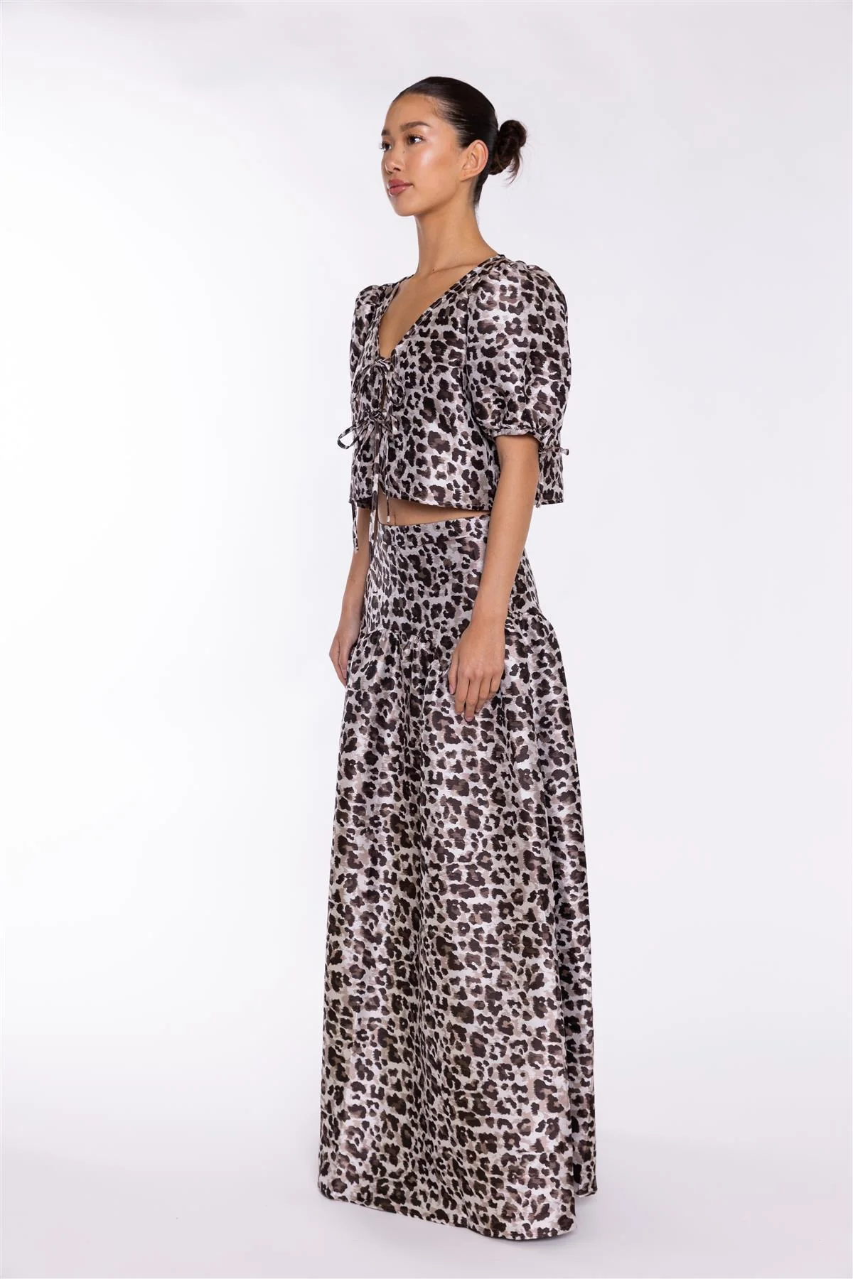 Mocha-Leopard Tie-Front Crop-Top - Image 4
