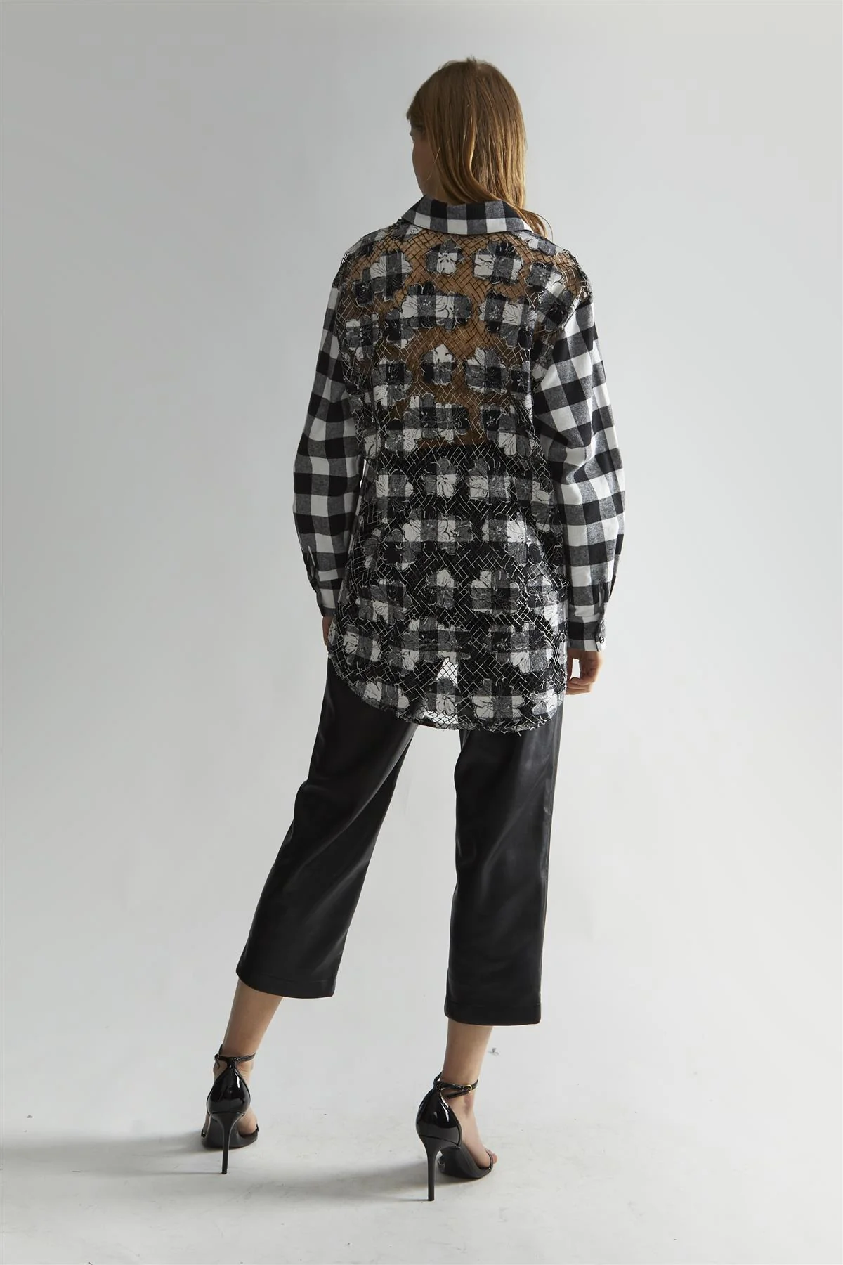 Mono-Check Applique Oversized Classic-Shirt - Image 2