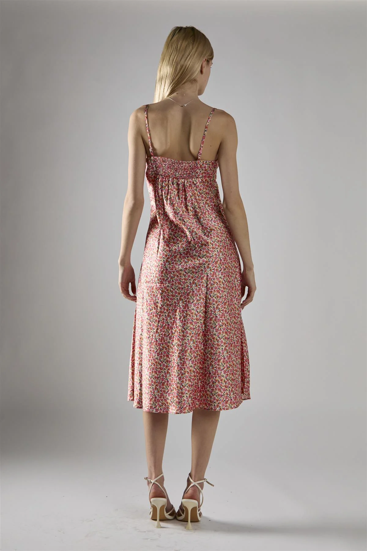 Multi Coral Ditsy Spaghetti-Strap Midi-Dress - Image 2