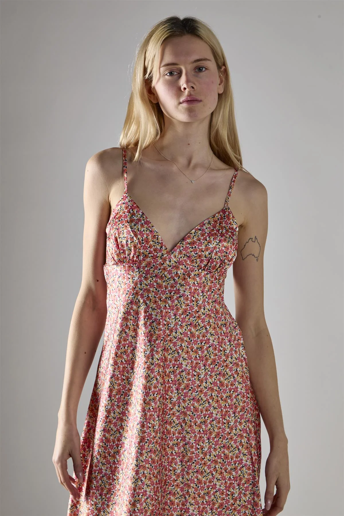 Multi Coral Ditsy Spaghetti-Strap Midi-Dress - Image 3