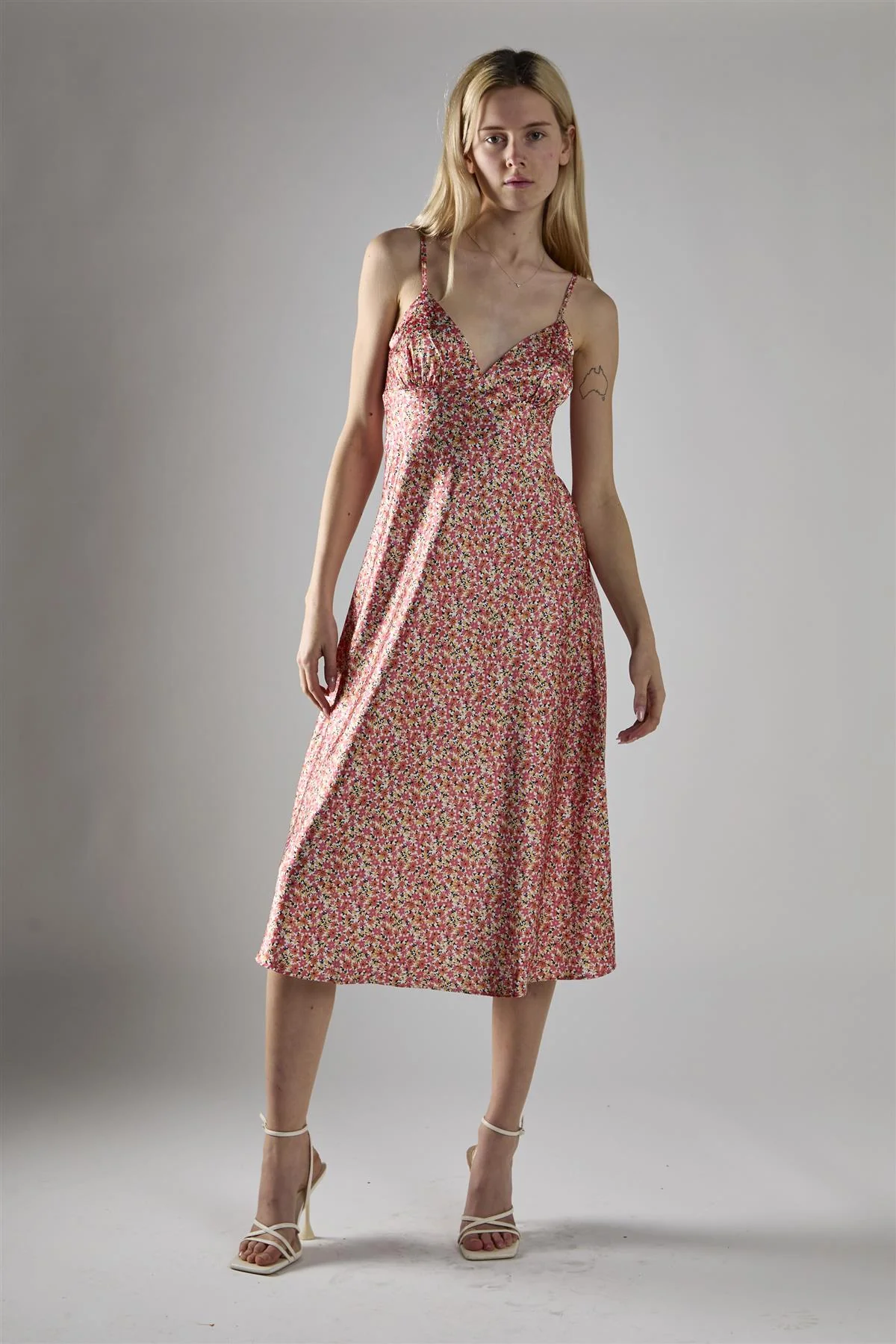 Multi Coral Ditsy Spaghetti-Strap Midi-Dress - Image 5