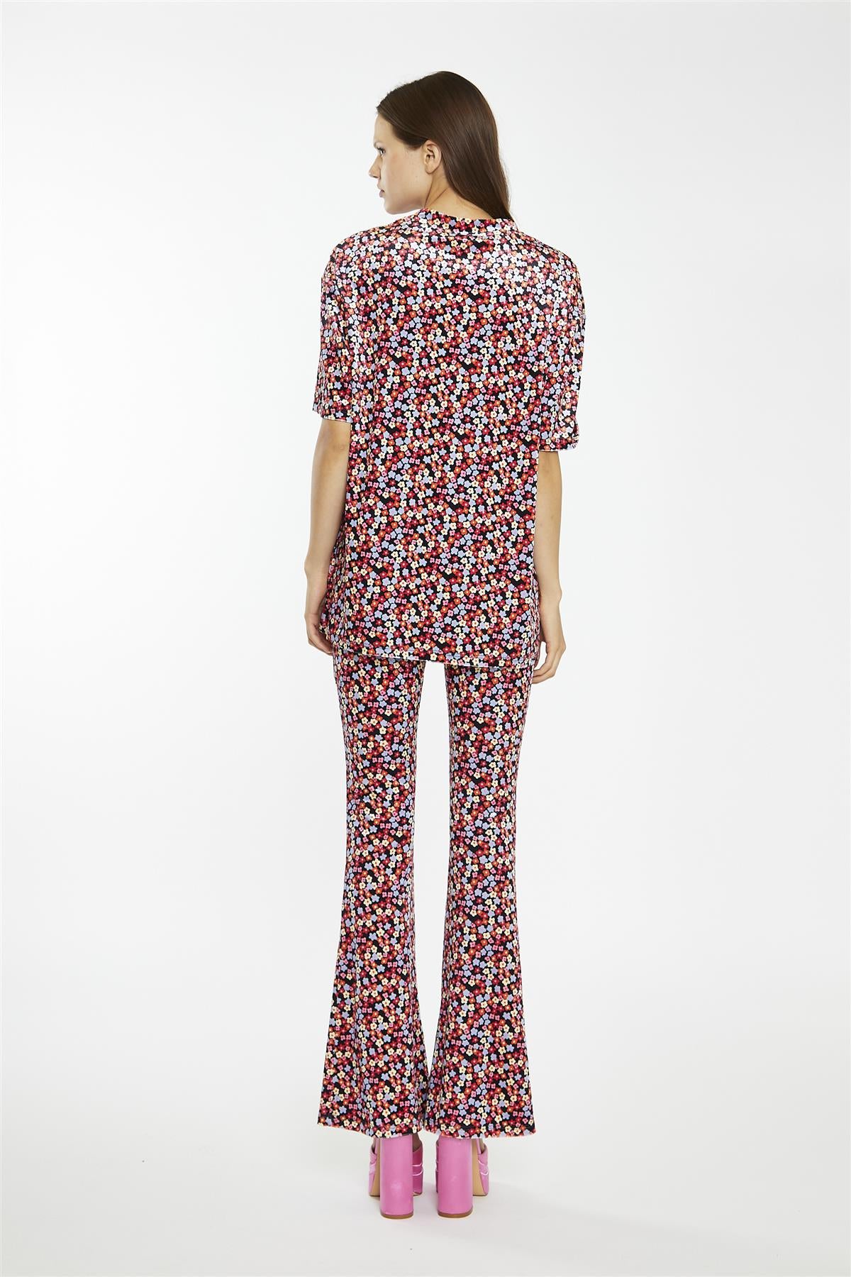 Multi-Ditsy-Velvet Flared High Waisted-Leggings - Image 2