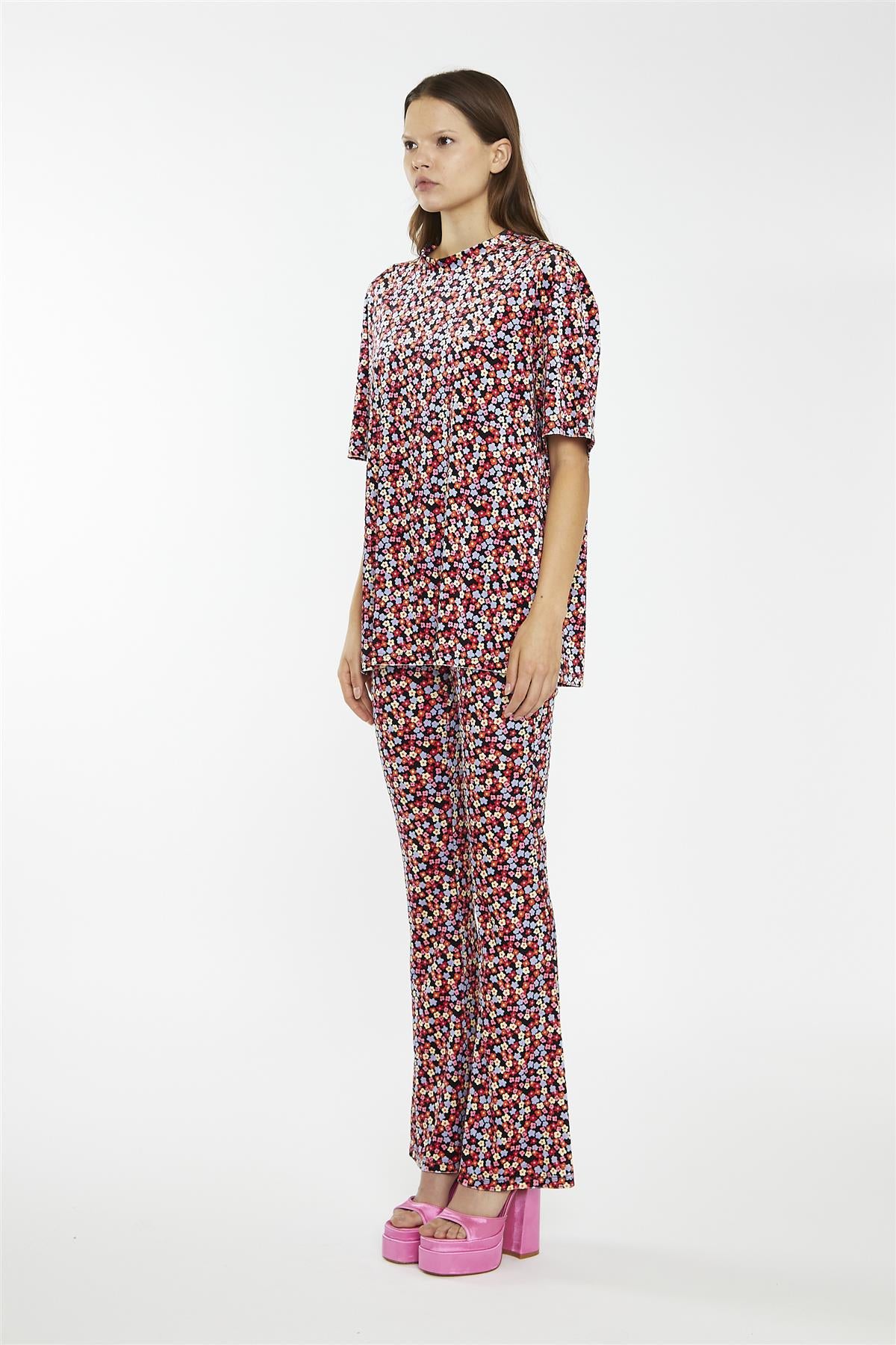 Multi-Ditsy-Velvet Flared High Waisted-Leggings - Image 3