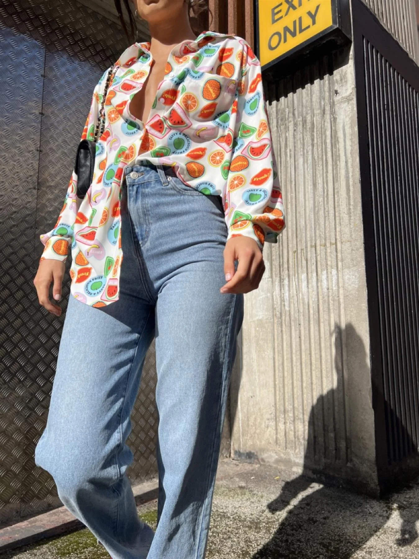 Multi-Fruit-Stickers Collared Long-Sleeve-Top - Image 4