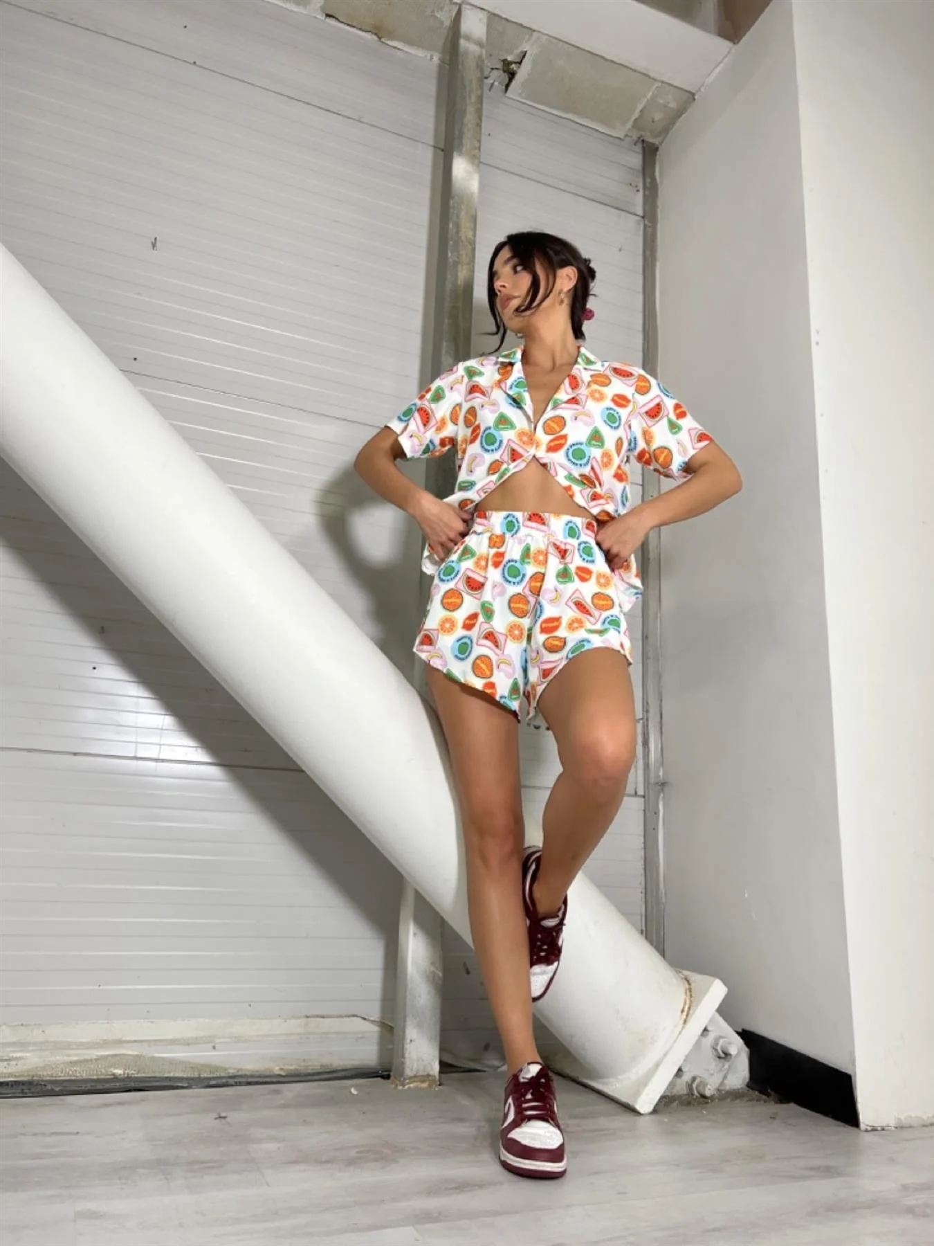 Multi Fruit Stickers High-waisted Shorts