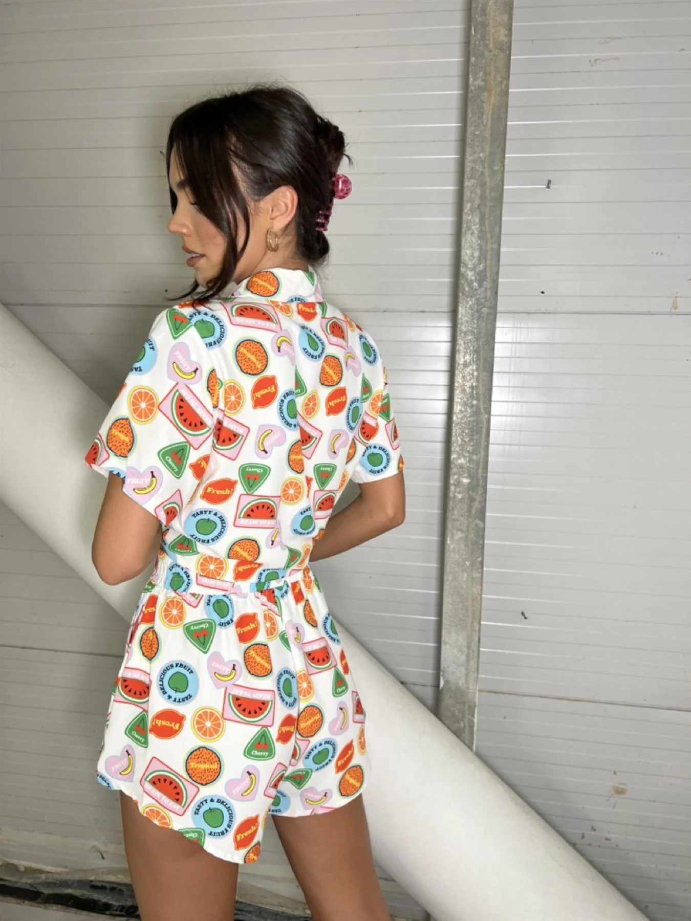 Multi Fruit Stickers High-waisted Shorts - Image 2