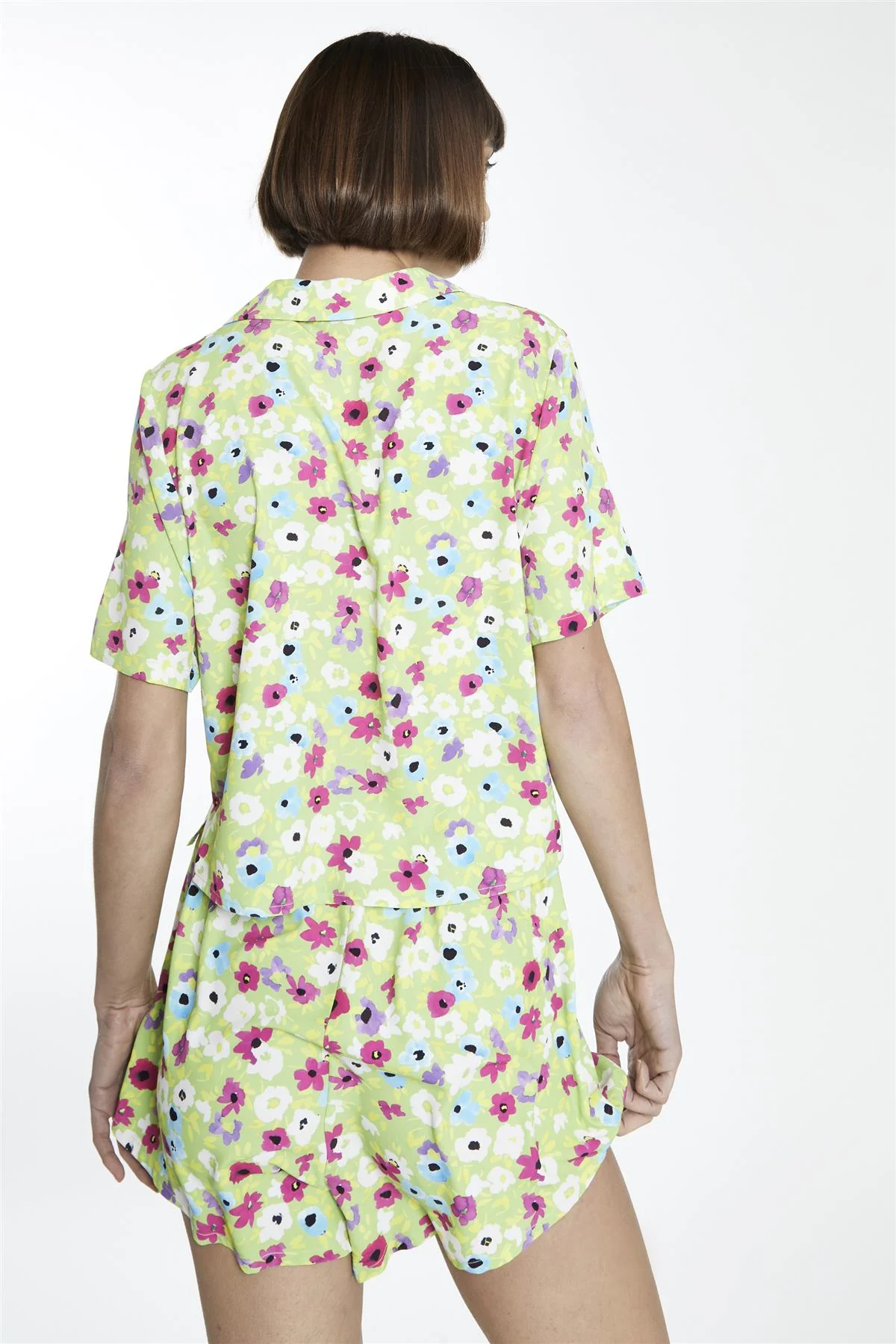 Multi Green Floral Button Front Crop-Shirt - Image 2