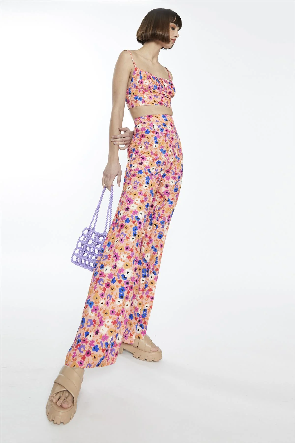 Multi Orange Floral High-Waist Loose-Trousers - Image 3