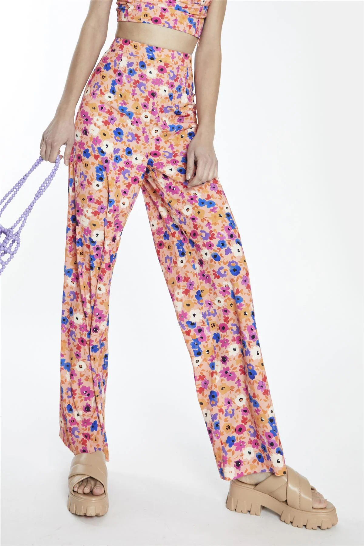 Multi Orange Floral High-Waist Loose-Trousers - Image 4