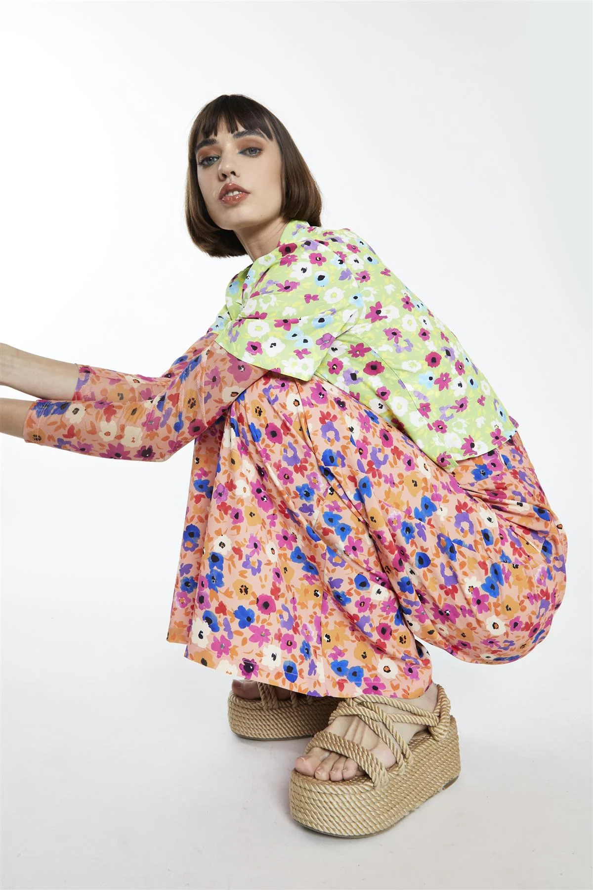 Multi Orange Floral High-Waist Loose-Trousers - Image 5