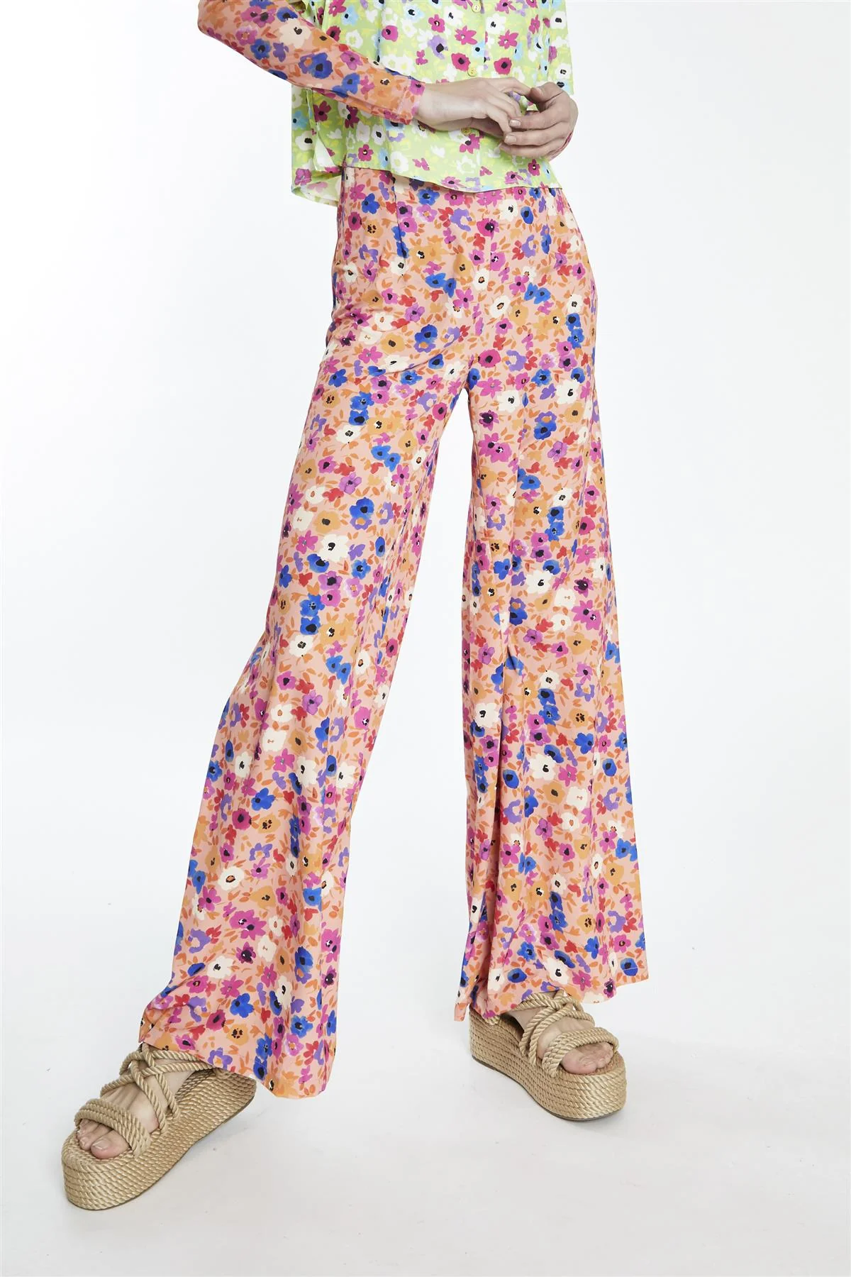 Multi Orange Floral High-Waist Loose-Trousers - Image 6