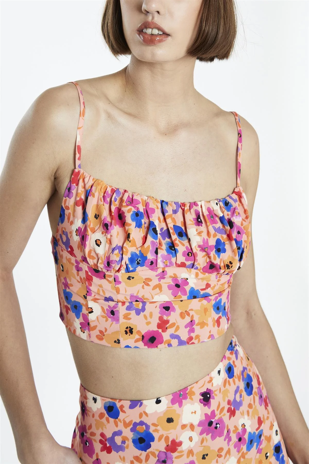 Multi Orange Floral Spaghetti-Strap Crop-Top - Image 4
