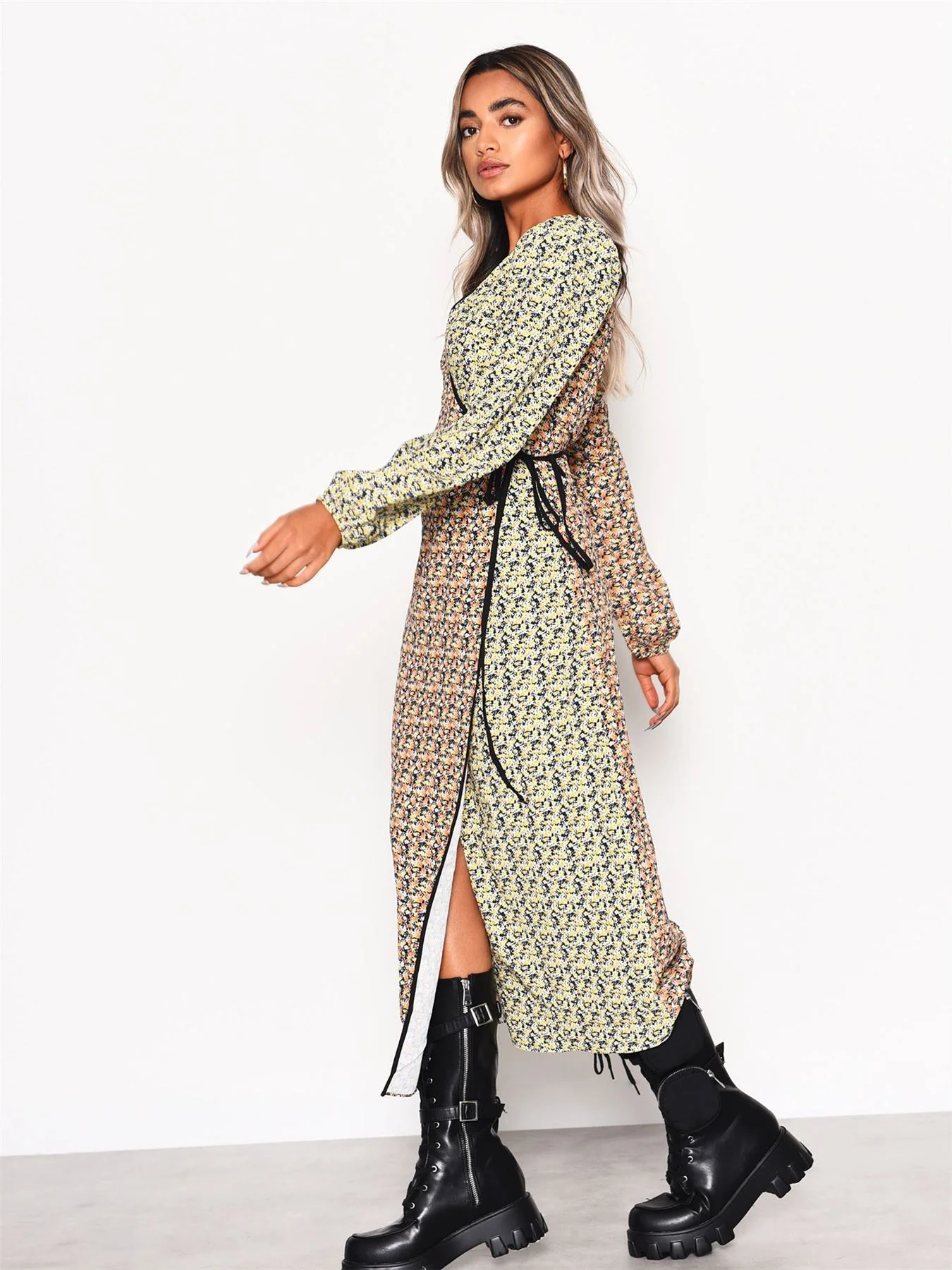 Multi Orange-Yellow Ditsy Wrap Midi-Dress - Image 4