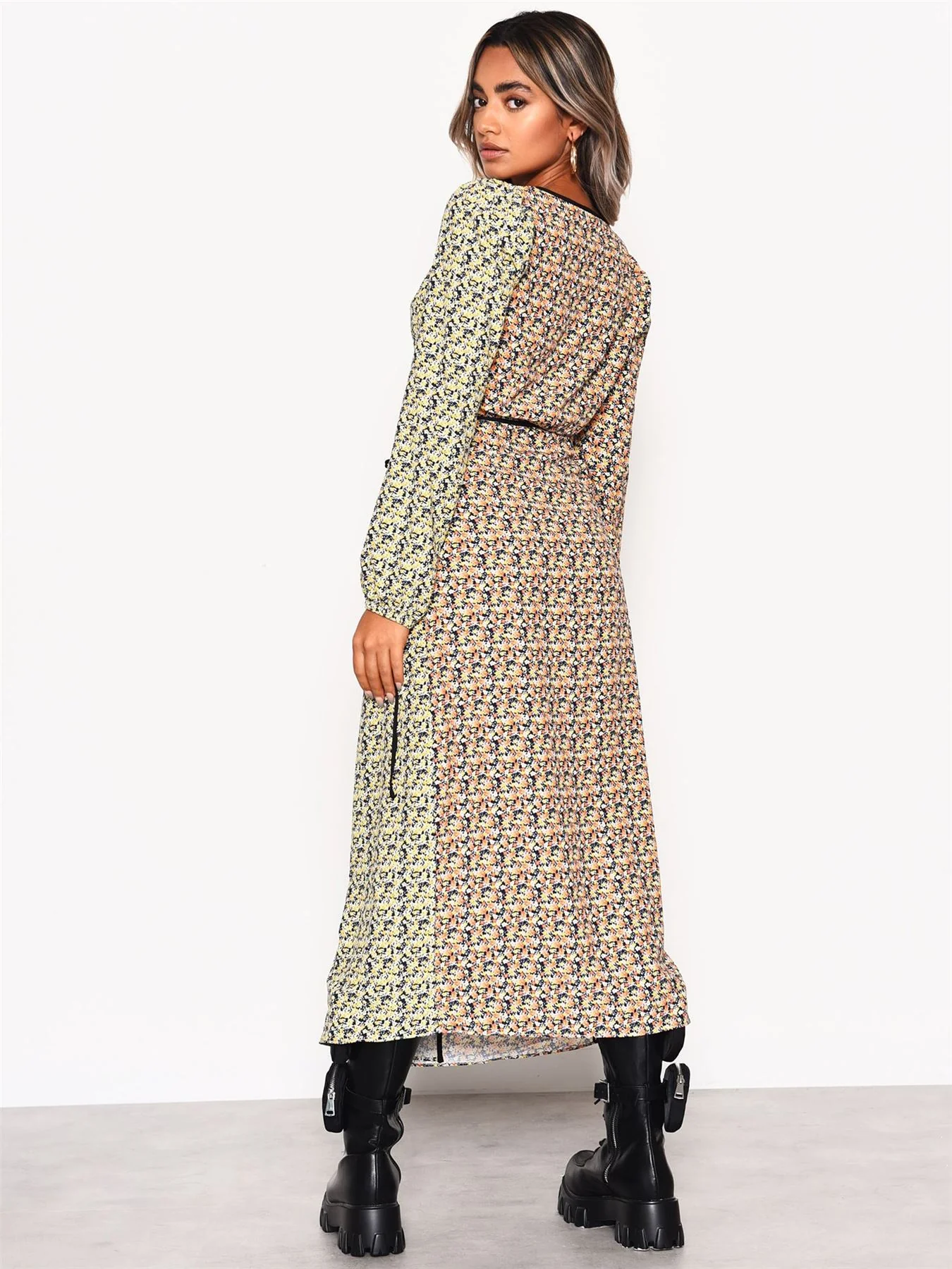 Multi Orange-Yellow Ditsy Wrap Midi-Dress - Image 6