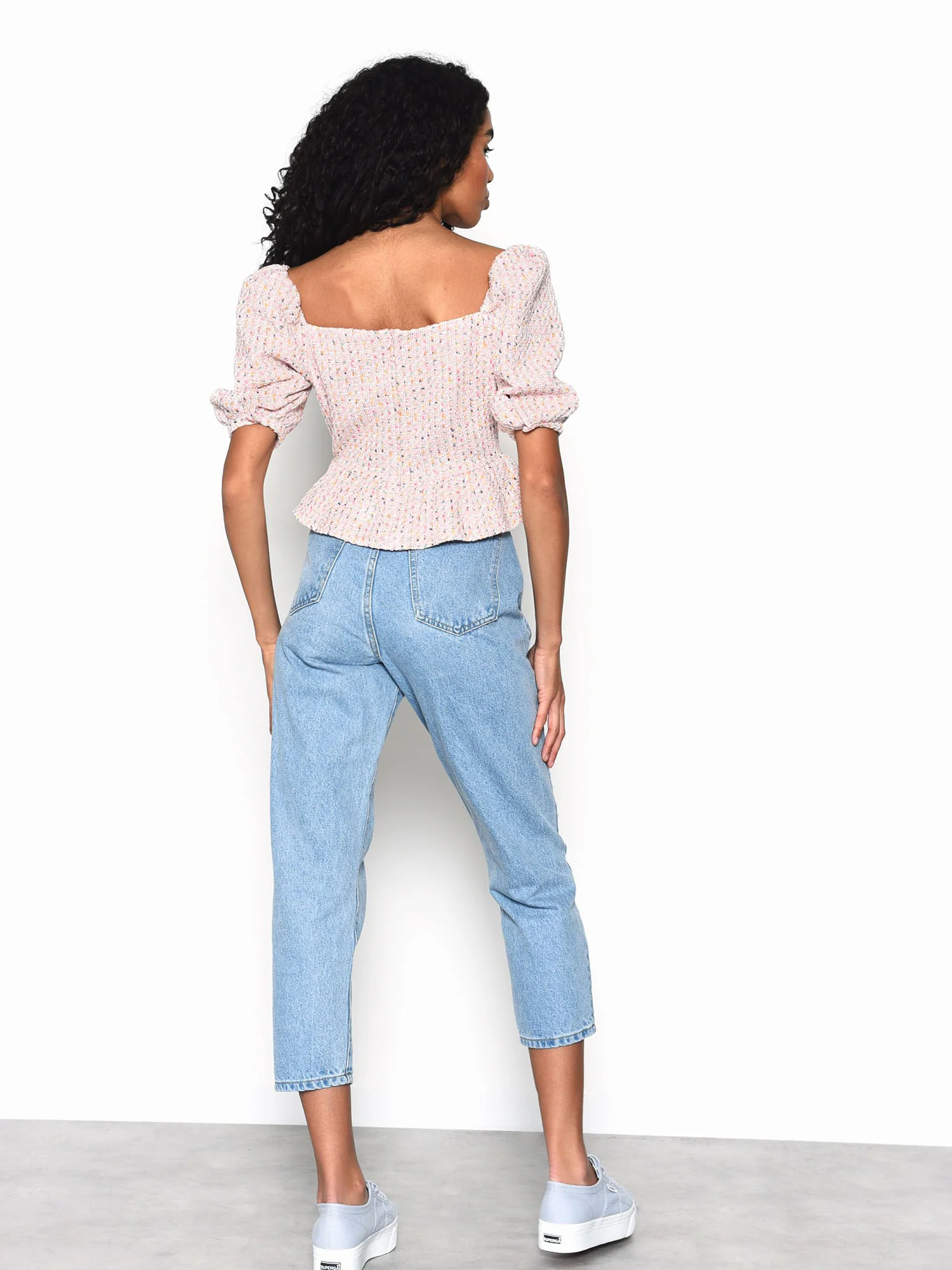 Glamorous Multi Tweed Peplum Puff Sleeve Blouse - Image 3