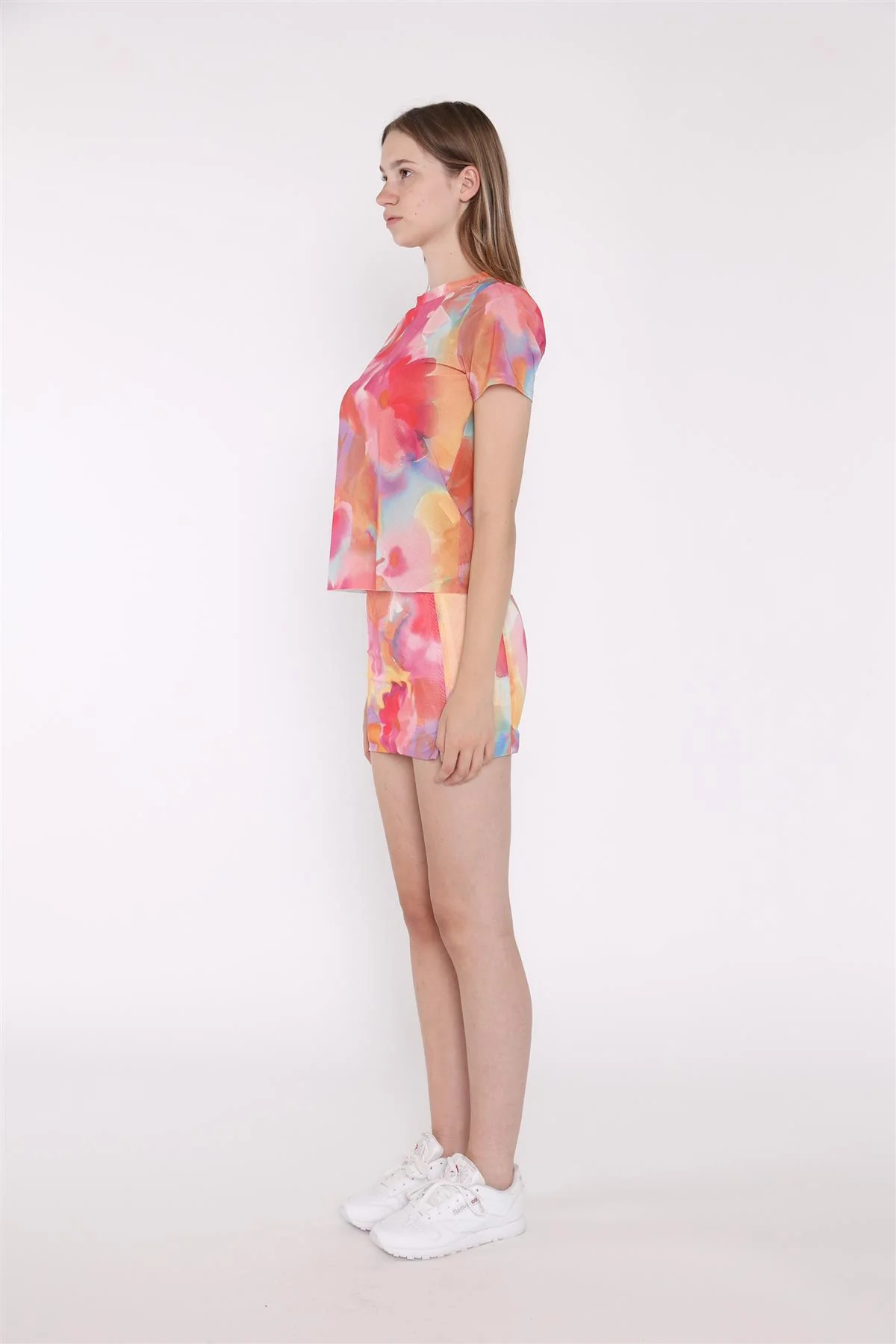 Multi Watercolour Flower Bodycon Cropped Tee - Image 4