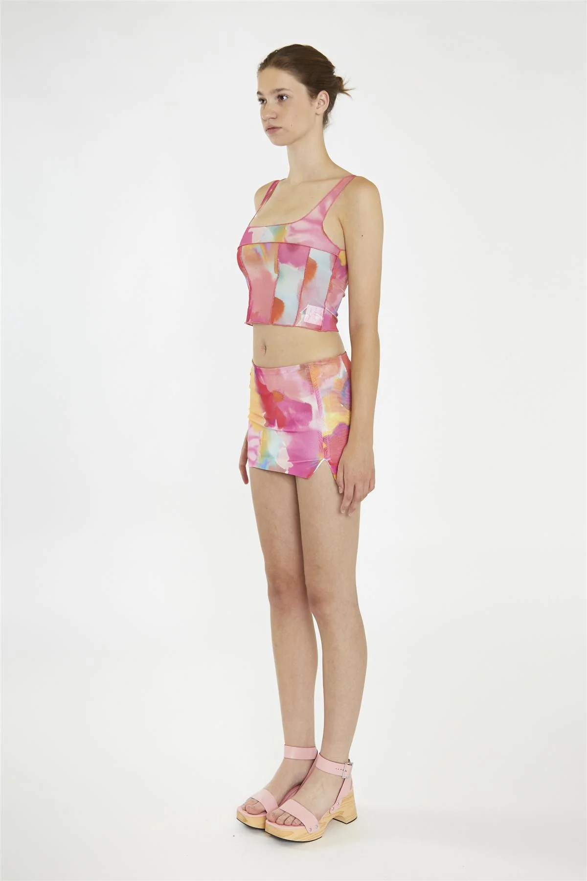 Multi-Watercolour Flower Exposed Seam Crop-Top - Image 4